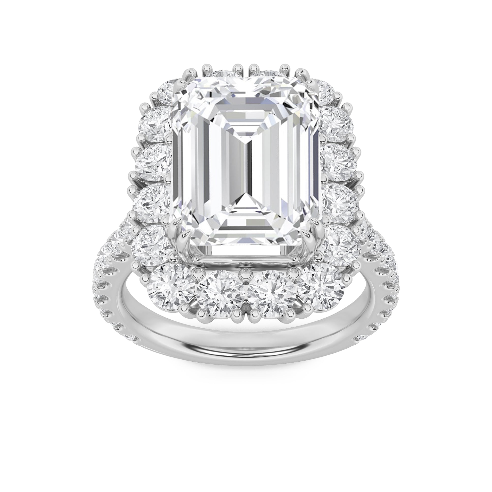 7.25CTW Emerald Shaped Lab Grown Diamond (F/VS) Bold Statement Accented  Ring in 14K Gold