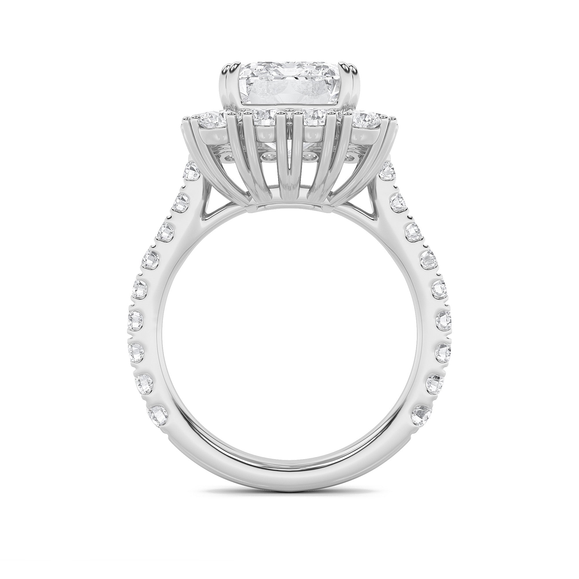 7.25CTW Emerald Shaped Lab Grown Diamond (F/VS) Bold Statement Accented  Ring in 14K Gold