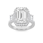 7CTW Emerald Shaped Lab Grown Diamond (F/VS) Bold Accented Engagement Ring in 14K Gold