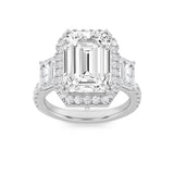 7CTW Emerald Shaped Lab Grown Diamond (F/VS) Bold Accented Engagement Ring in 14K Gold