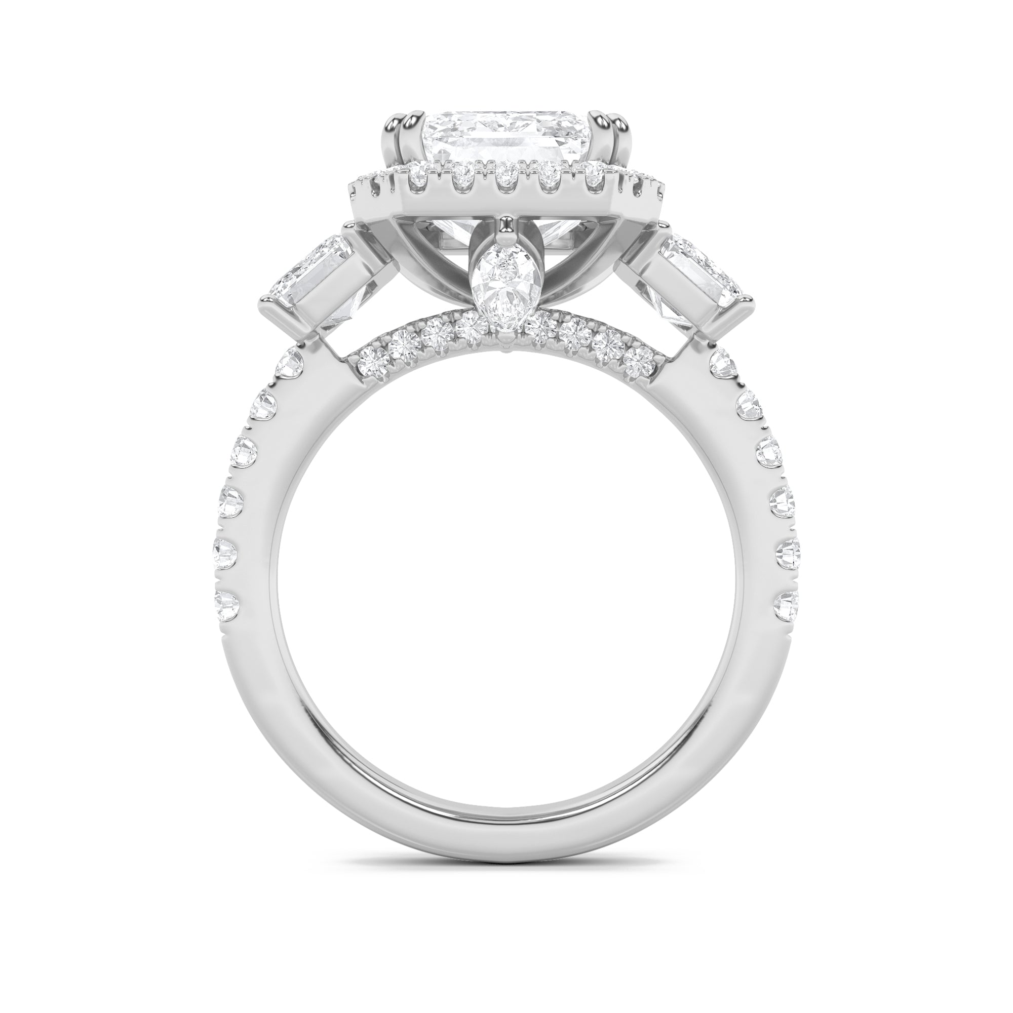 7CTW Emerald Shaped Lab Grown Diamond (F/VS) Bold Accented Engagement Ring in 14K Gold