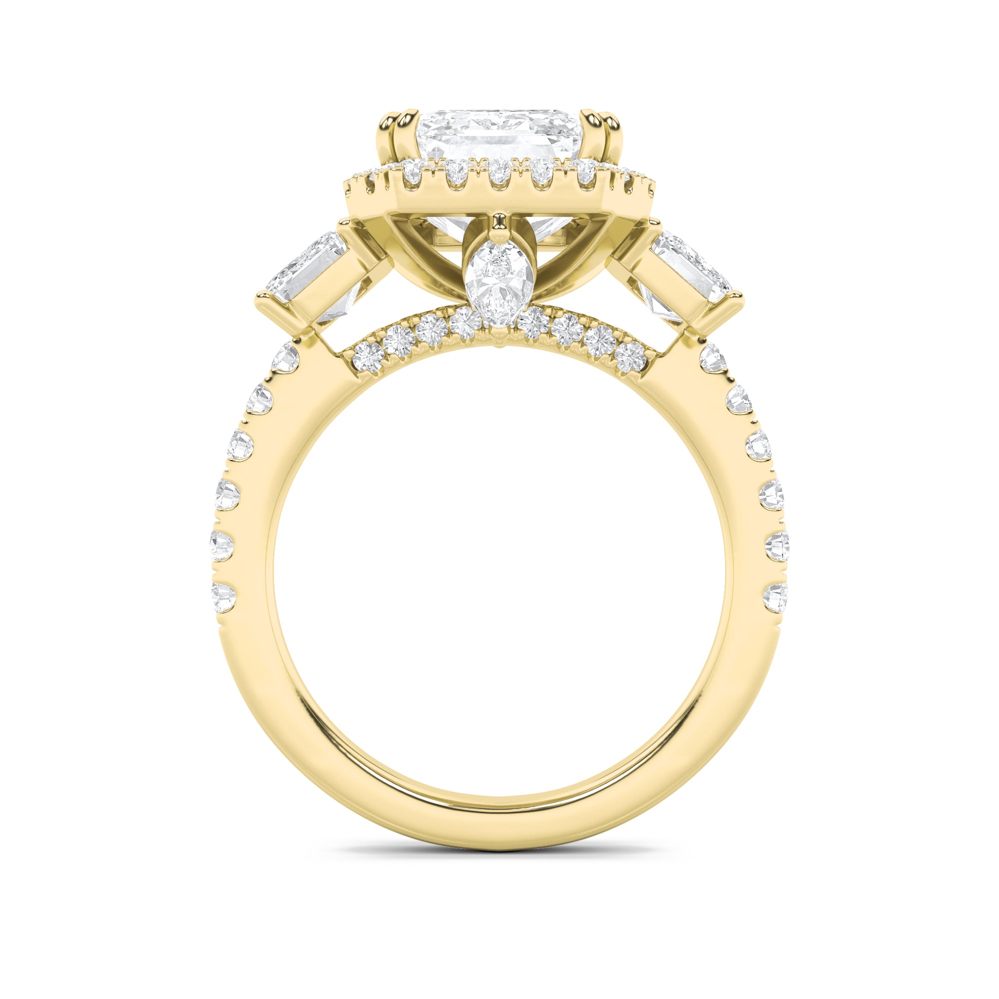 7CTW Radiant Shaped Lab Grown Diamond (G/VS) Bold Accented Engagement Ring in 14K Gold