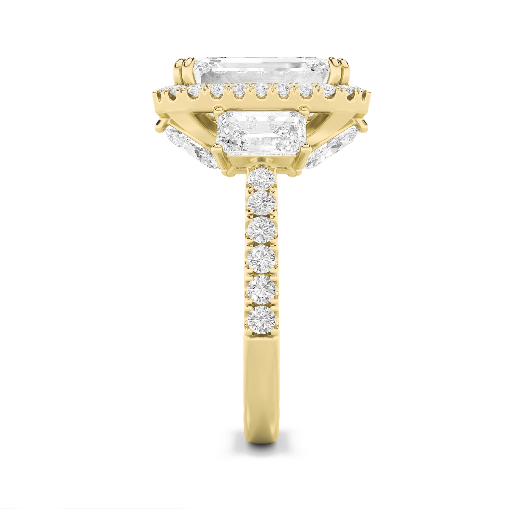 7CTW Radiant Shaped Lab Grown Diamond (G/VS) Bold Accented Engagement Ring in 14K Gold