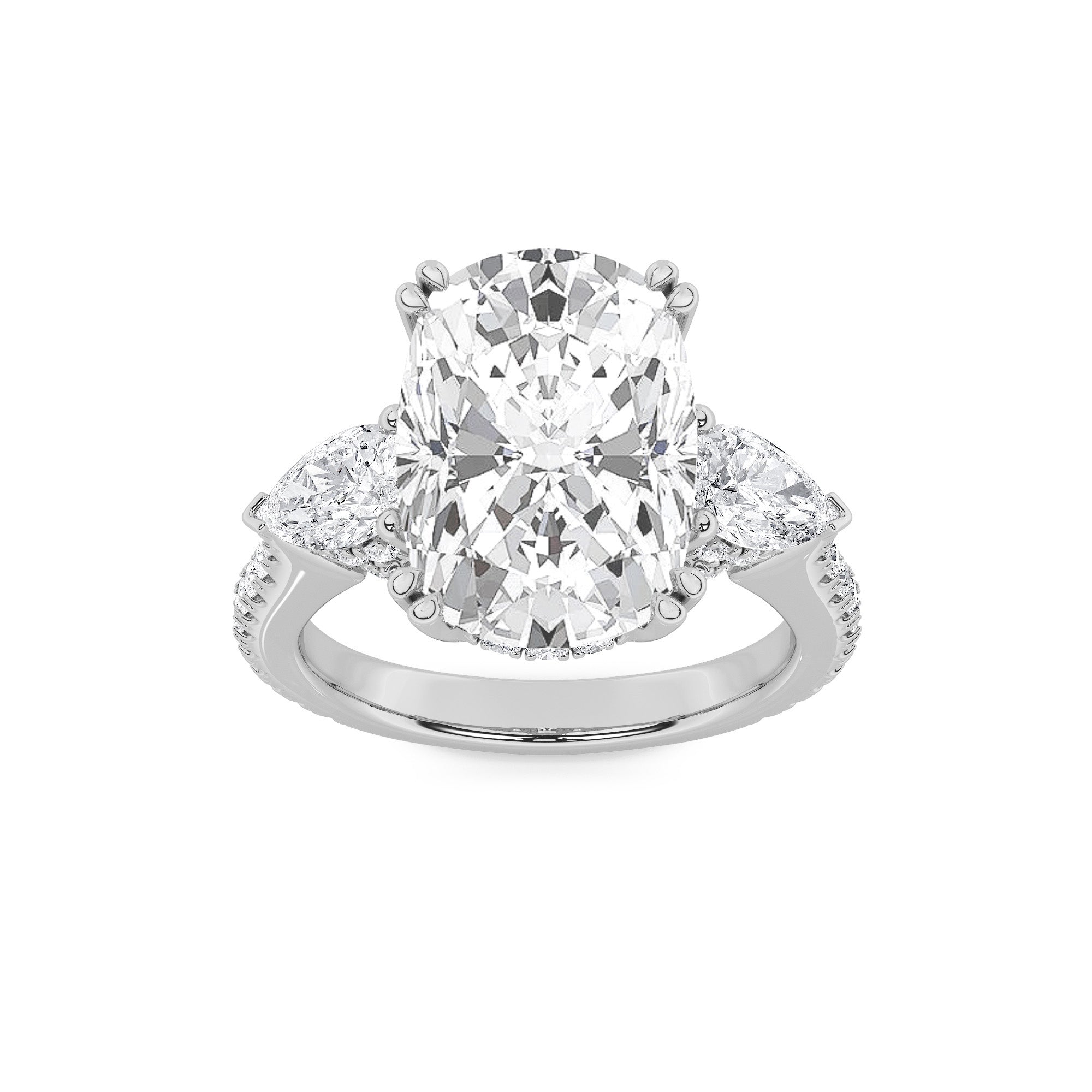 6.5CTW Elongated Cushion Shaped Lab Grown Diamond (F/VS) Bold Accented Engagement Ring in 14K Gold