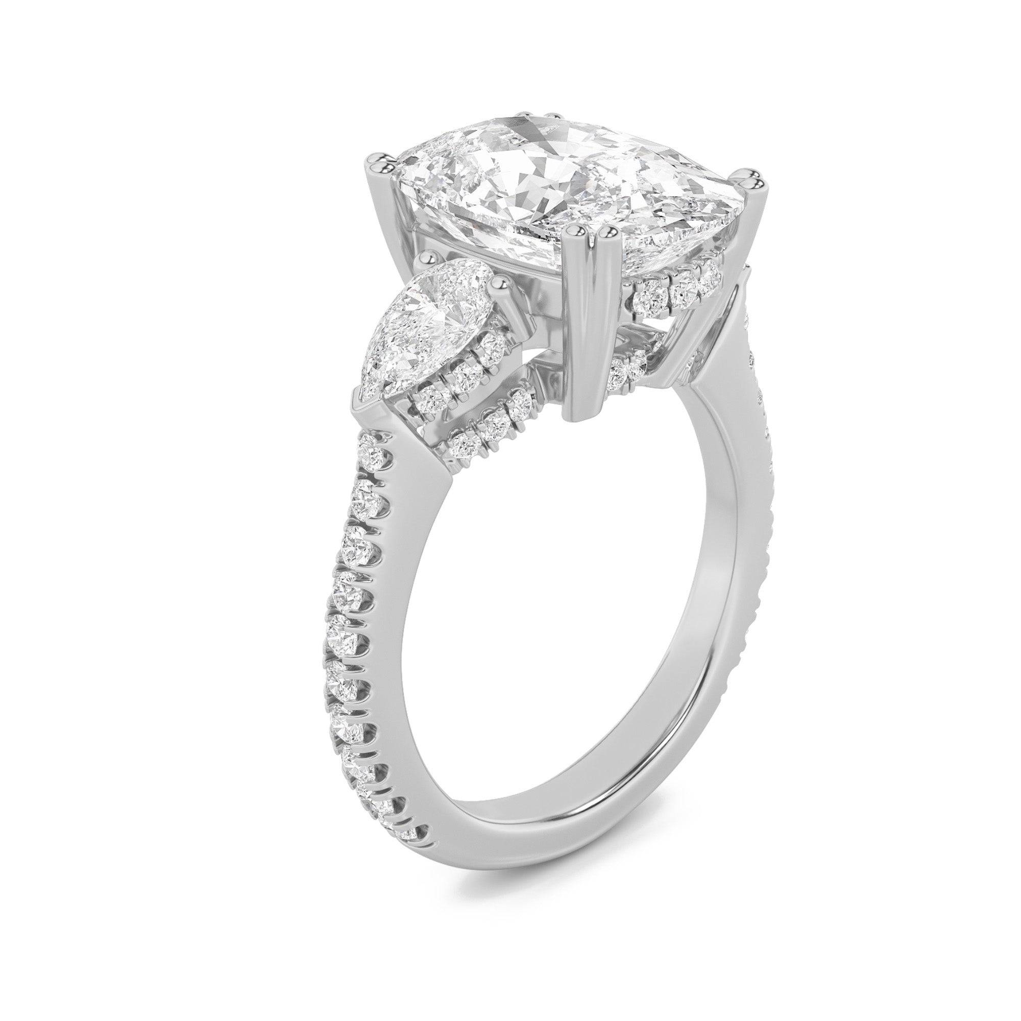 6.5CTW Elongated Cushion Shaped Lab Grown Diamond (F/VS) Bold Accented Engagement Ring in 14K Gold
