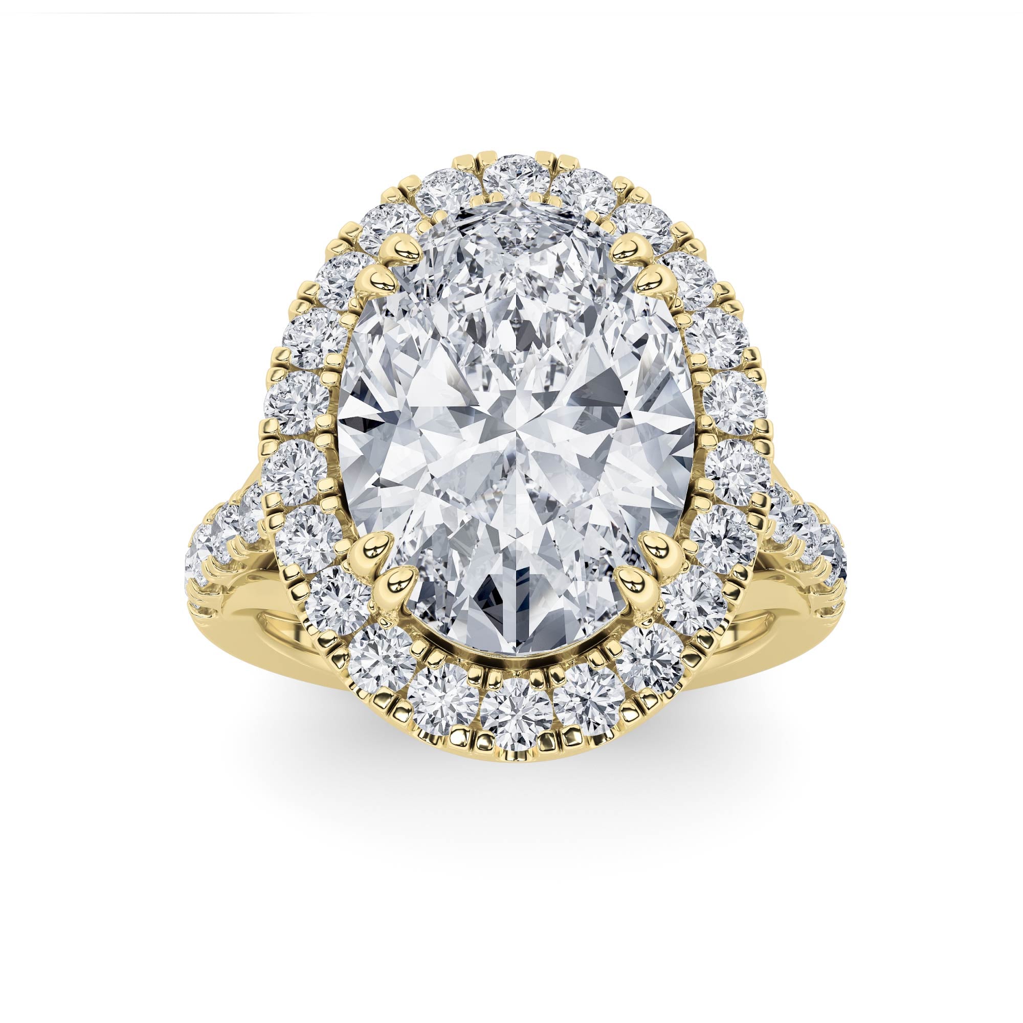 6CTW Oval Shaped Lab Grown Diamond (G/VS) Bold Accented Engagement Ring in 14K Gold