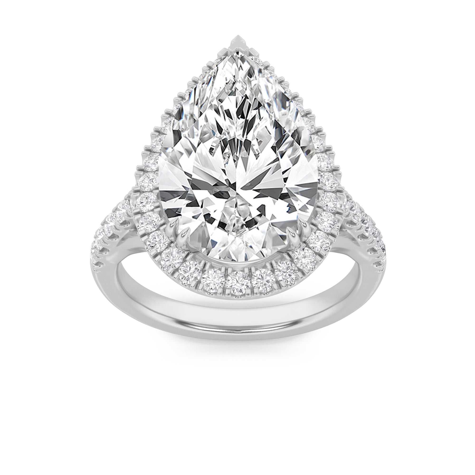 6CTW Pear Shaped Lab Grown Diamond (F/VS) Bold Statement Accented  Ring in 14K Gold
