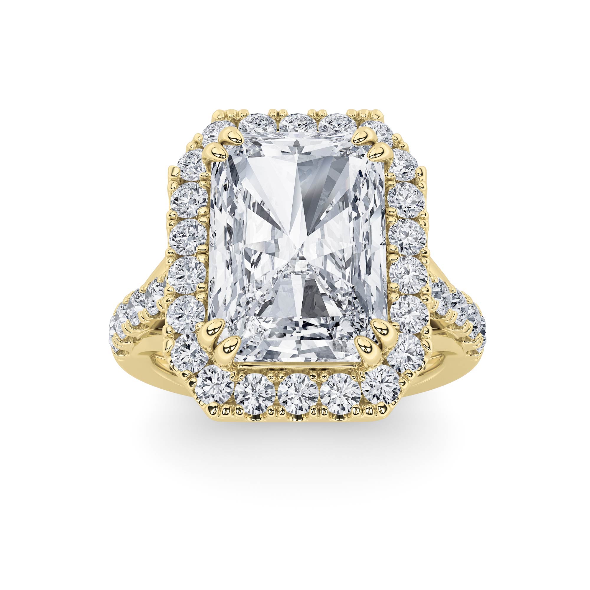 6CTW Radiant Shaped Lab Grown Diamond (G/VS) Bold Accented Engagement Ring in 14K Gold