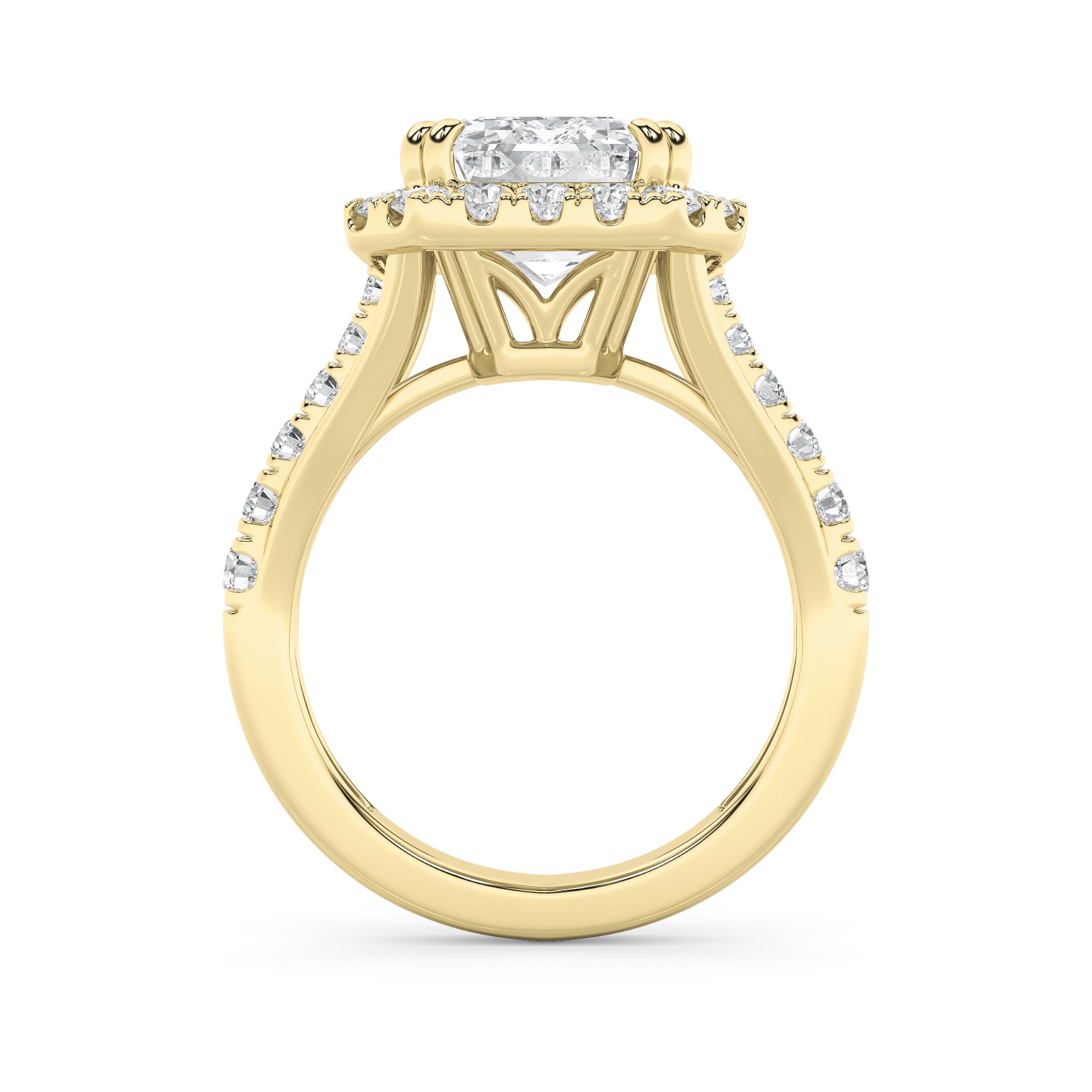 6CTW Radiant Shaped Lab Grown Diamond (G/VS) Bold Accented Engagement Ring in 14K Gold