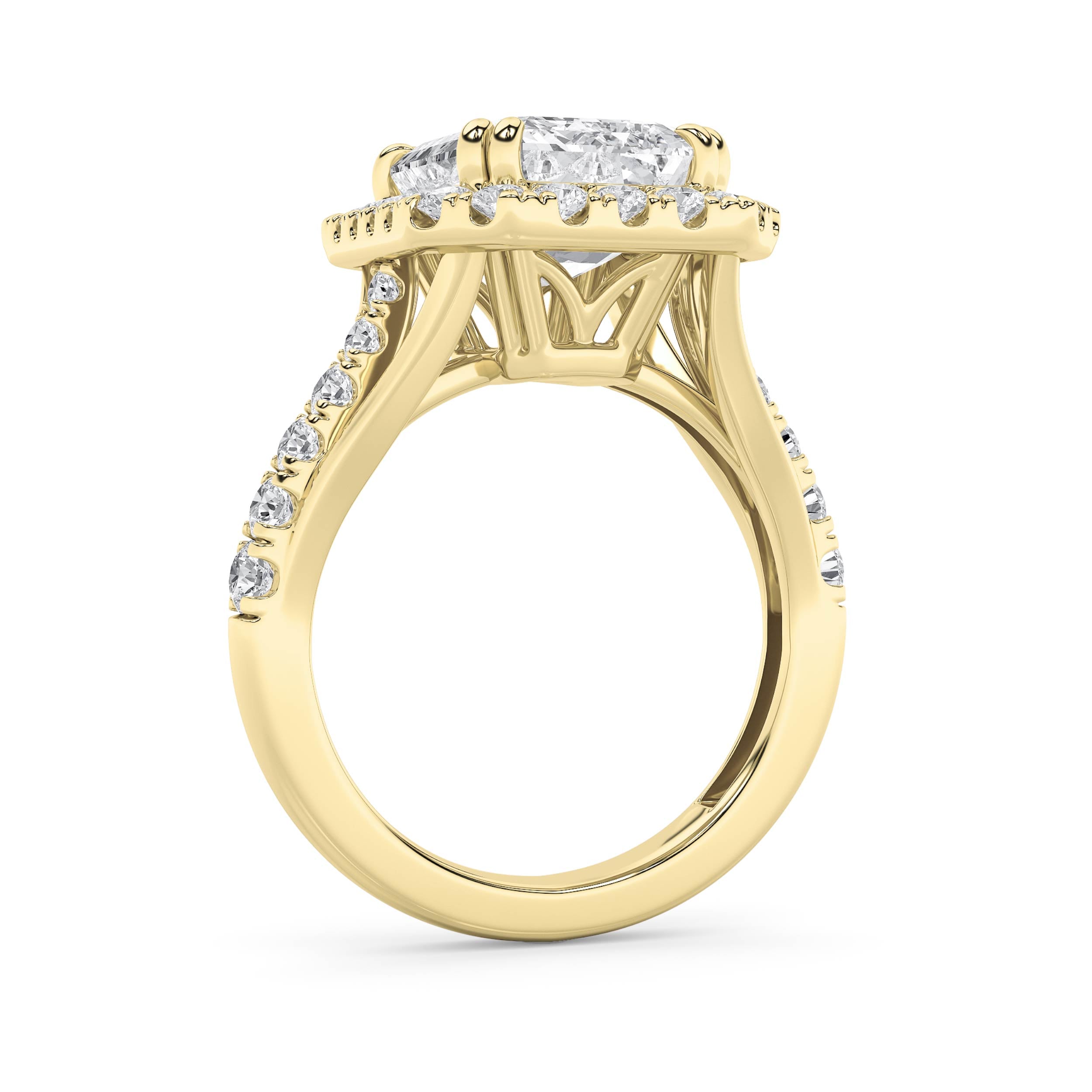 6CTW Radiant Shaped Lab Grown Diamond (G/VS) Bold Accented Engagement Ring in 14K Gold