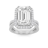 8CTW Emerald Shaped Lab Grown Diamond (F/VS) Bold Statement Accented Ring in 14K Gold