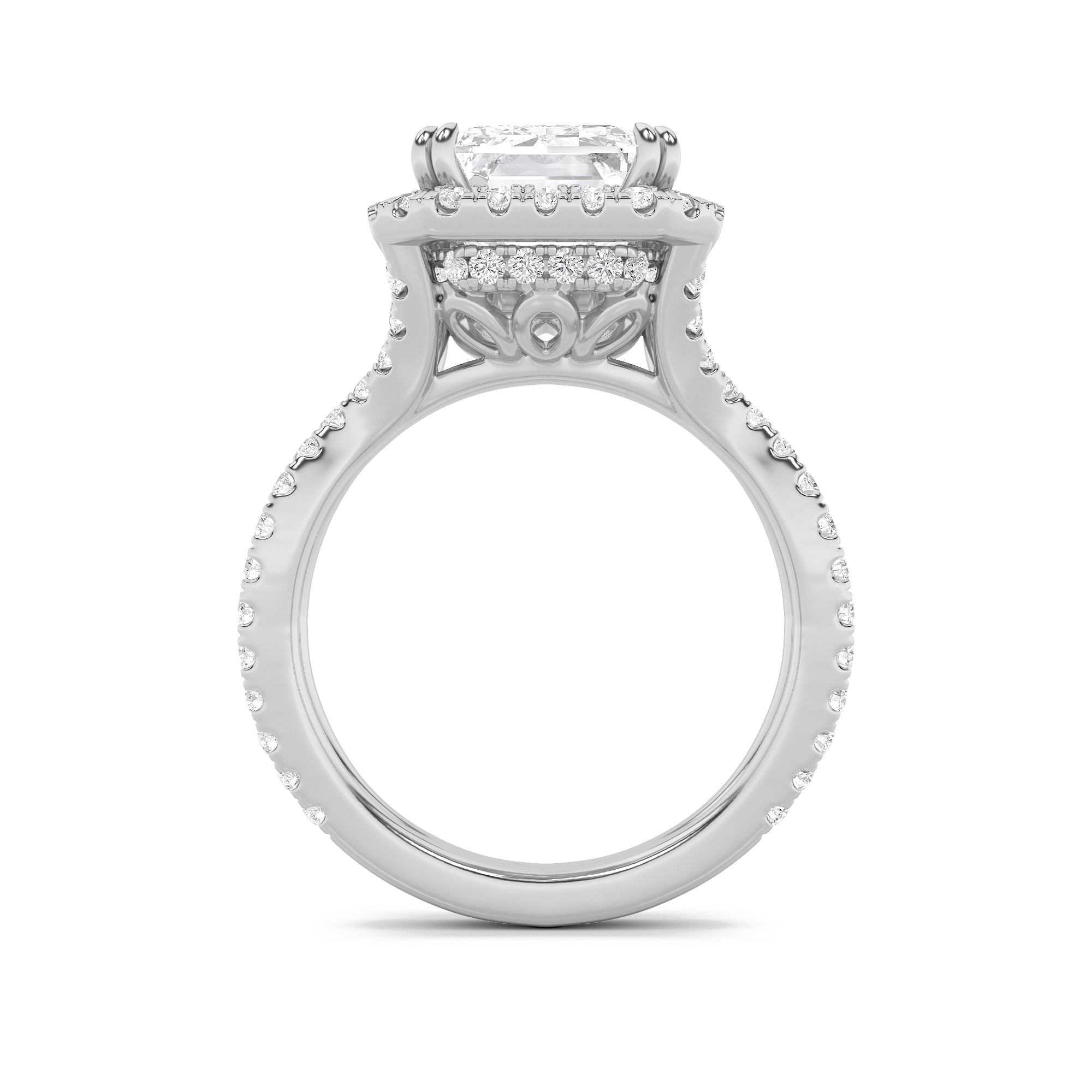 8CTW Emerald Shaped Lab Grown Diamond (G/VS) Bold Statement Accented Ring in 14K Gold
