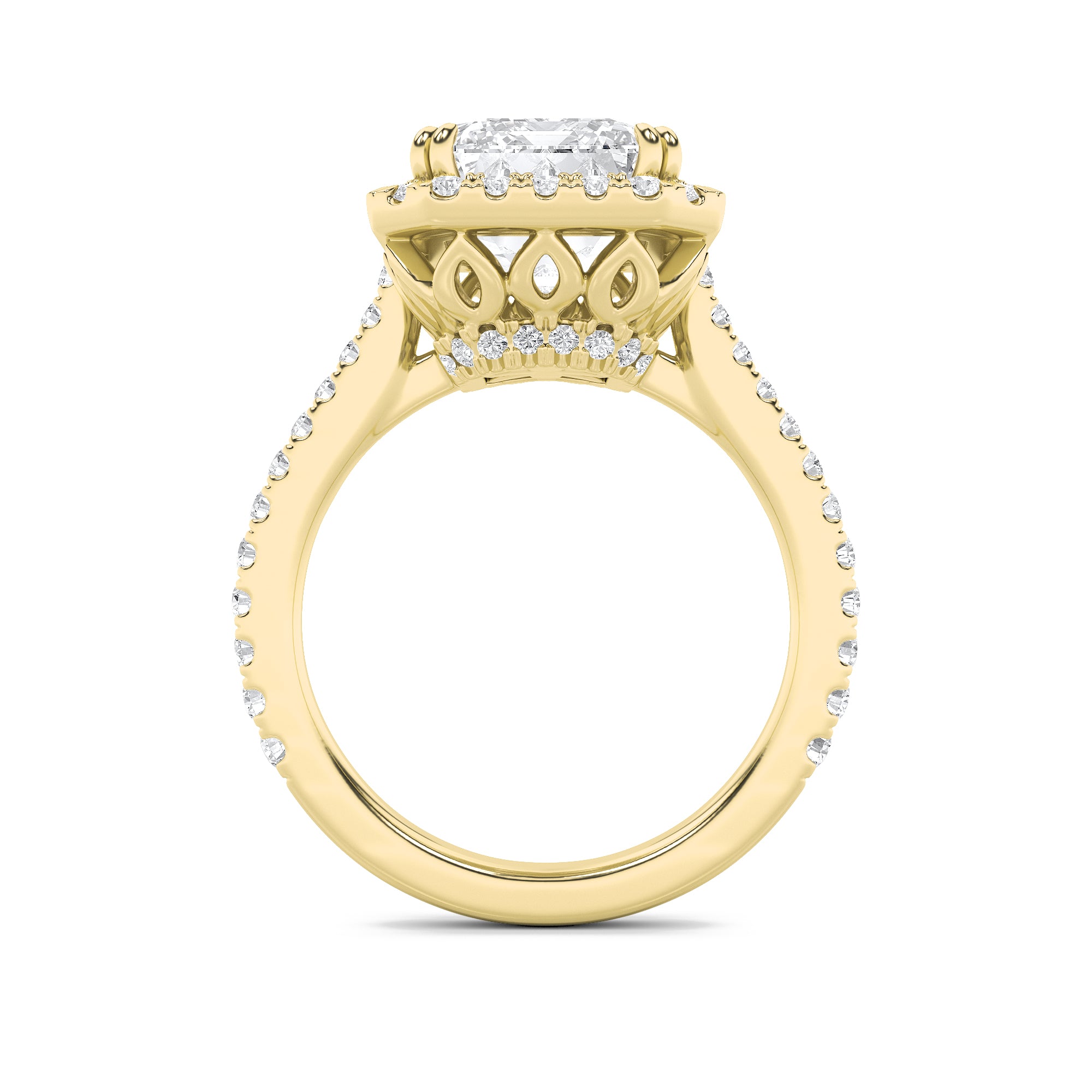 6CTW Radiant Shaped Lab Grown Diamond (G/VS) Bold Accented Engagement Ring in 14K Gold
