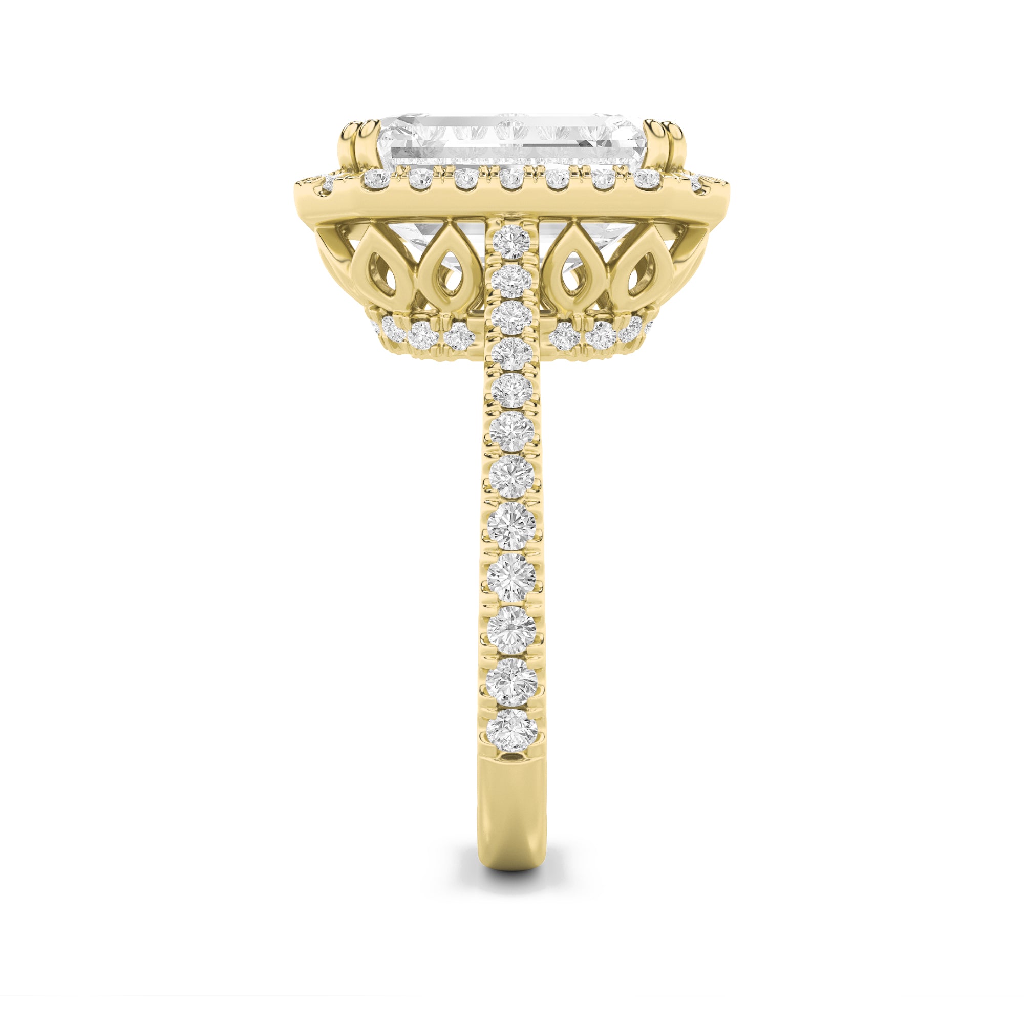 6CTW Radiant Shaped Lab Grown Diamond (G/VS) Bold Accented Engagement Ring in 14K Gold