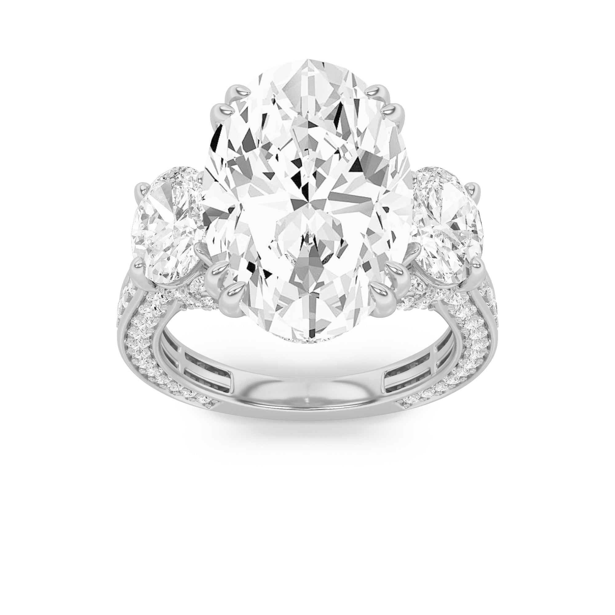 9CTW Oval Shaped Lab Grown Diamond (F/VS) Bold Statement Accented Ring in 14K Gold