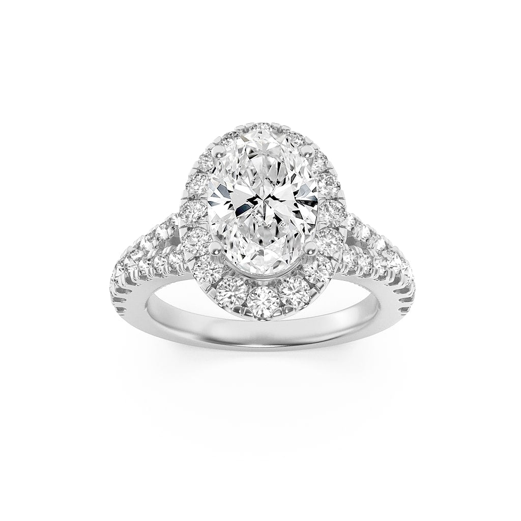 2.5CTW Oval Shaped Lab Grown Diamond (F/VS) Engagement Ring in 14K Gold