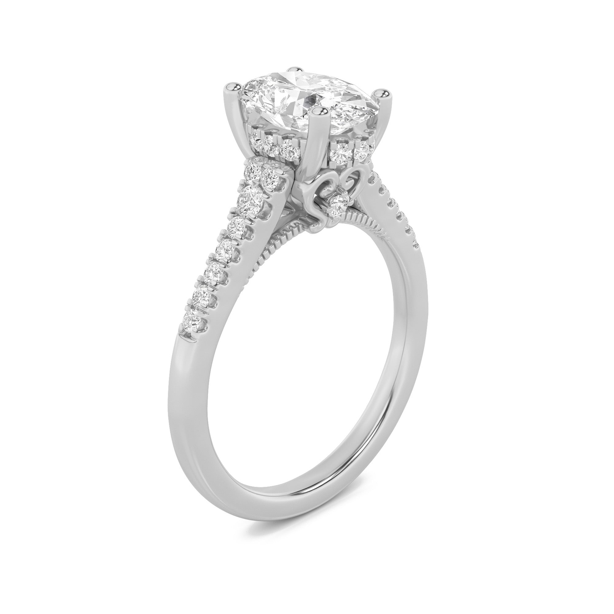 1.5CTW Oval Shaped Lab Grown Diamond (G/VS) Accented Engagement Ring in 14K White Gold