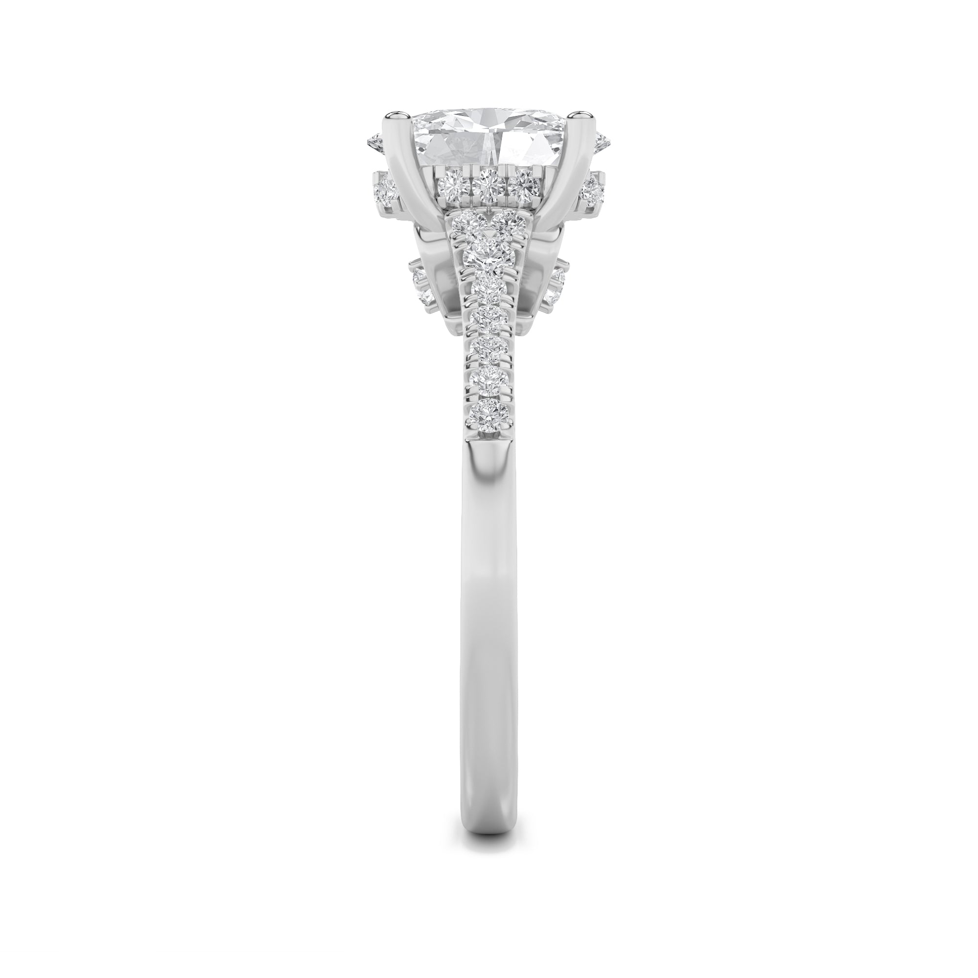 1.5CTW Oval Shaped Lab Grown Diamond (G/VS) Accented Engagement Ring in 14K White Gold