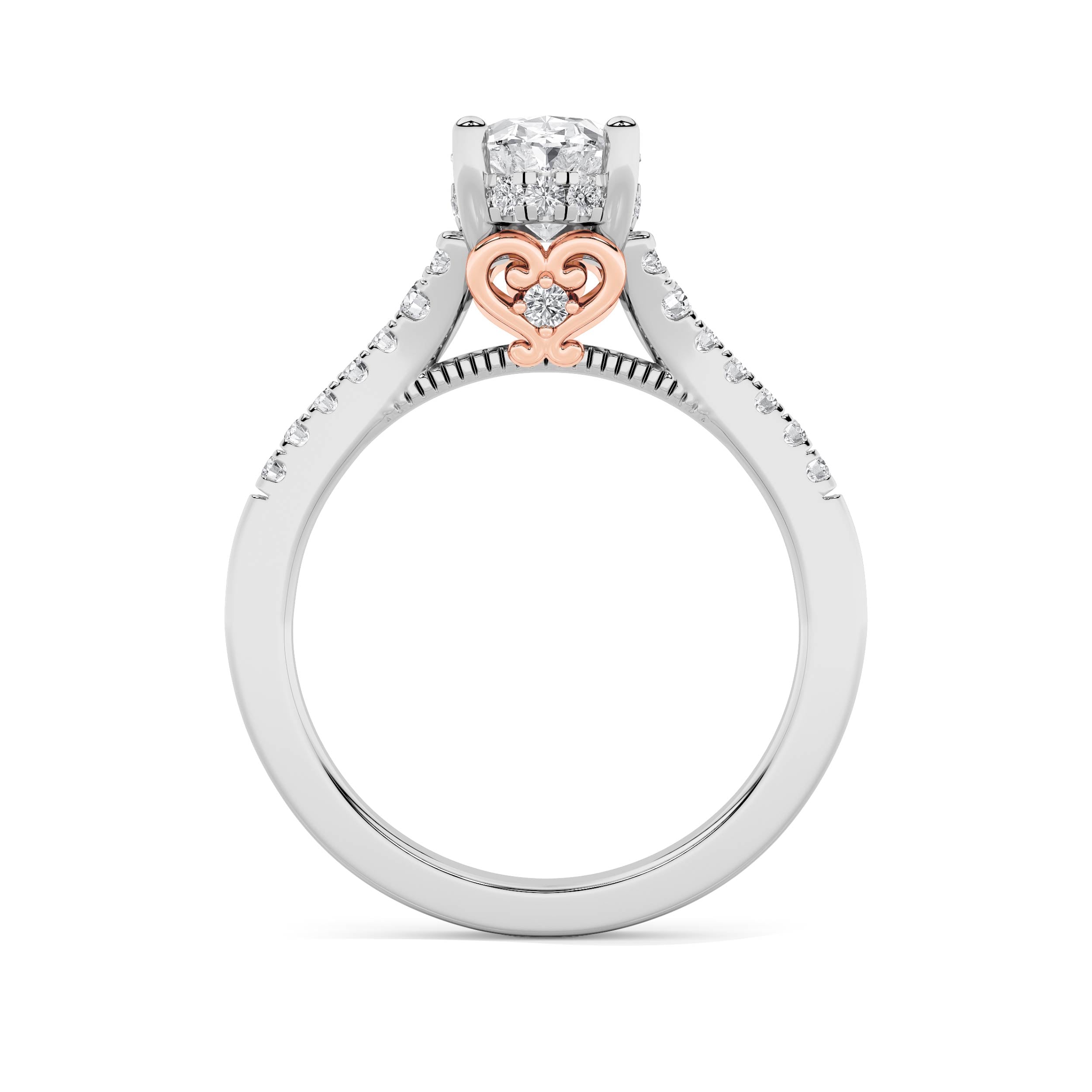 1.5CTW Oval Shaped Lab Grown Diamond (F/VS) Accented Two Tone Engagement Ring in 14K Gold