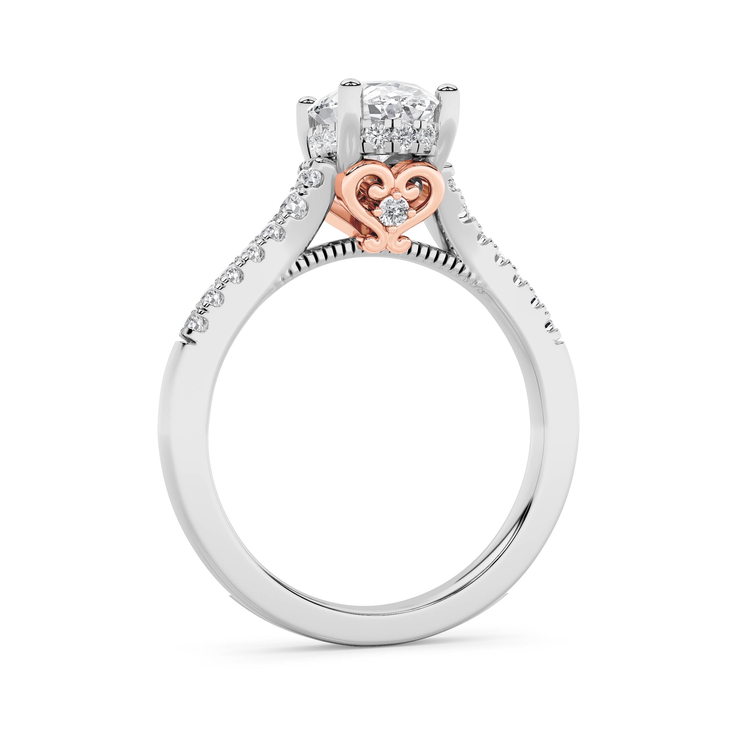 1.5CTW Oval Shaped Lab Grown Diamond (F/VS) Accented Two Tone Engagement Ring in 14K Gold