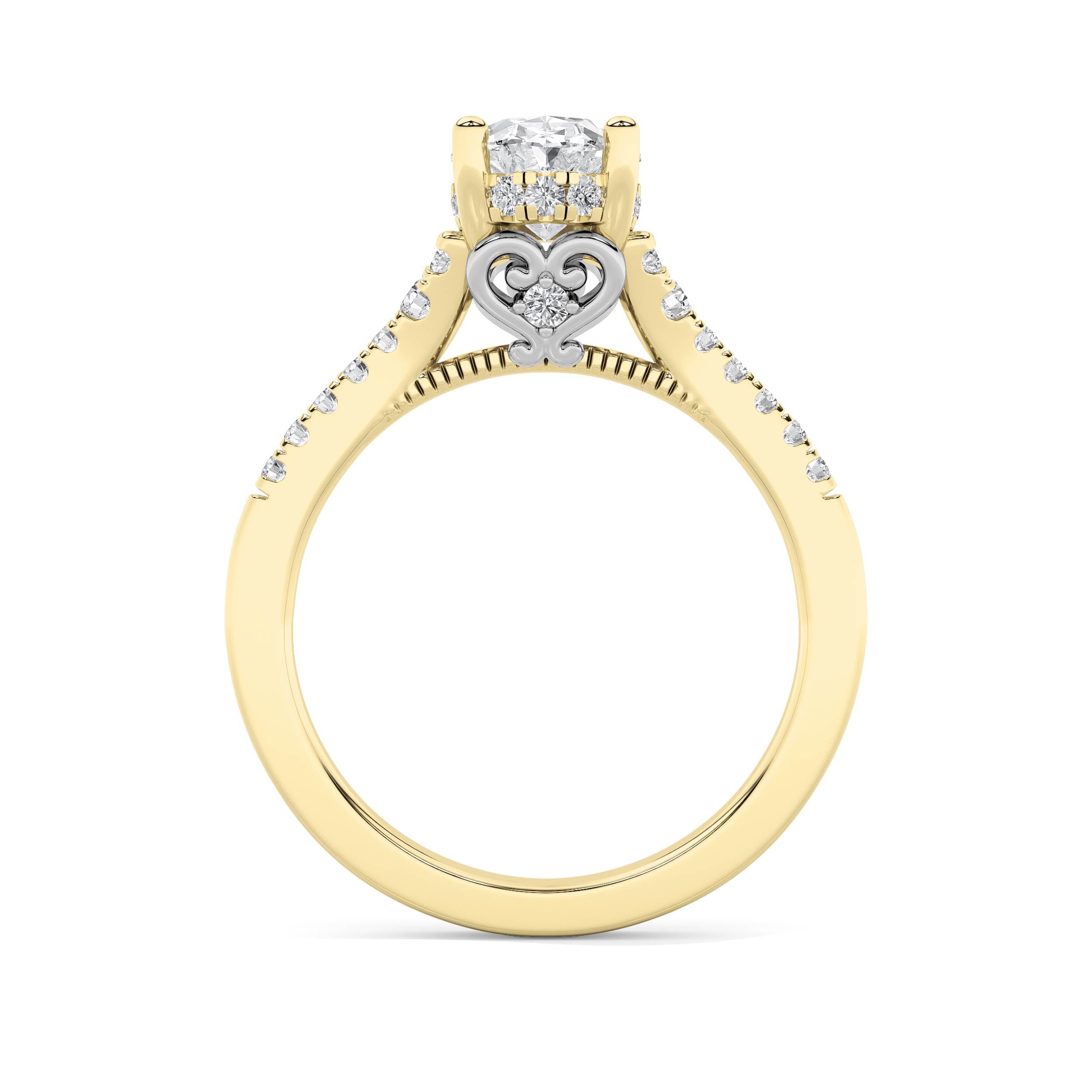 1.5CTW Oval Shaped Lab Grown Diamond (F/VS) Accented Two Tone Engagement Ring in 14K Gold