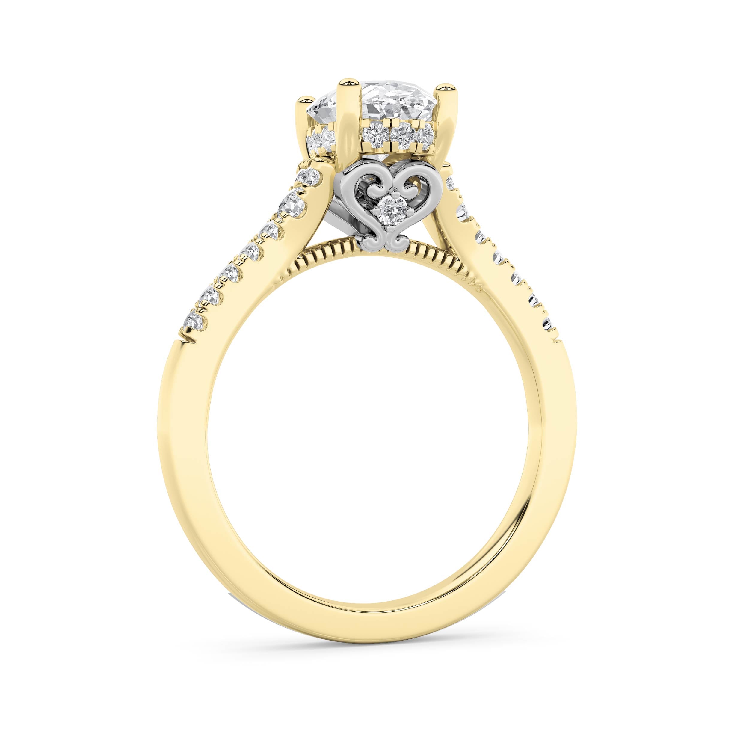 1.5CTW Oval Shaped Lab Grown Diamond (F/VS) Accented Two Tone Engagement Ring in 14K Gold