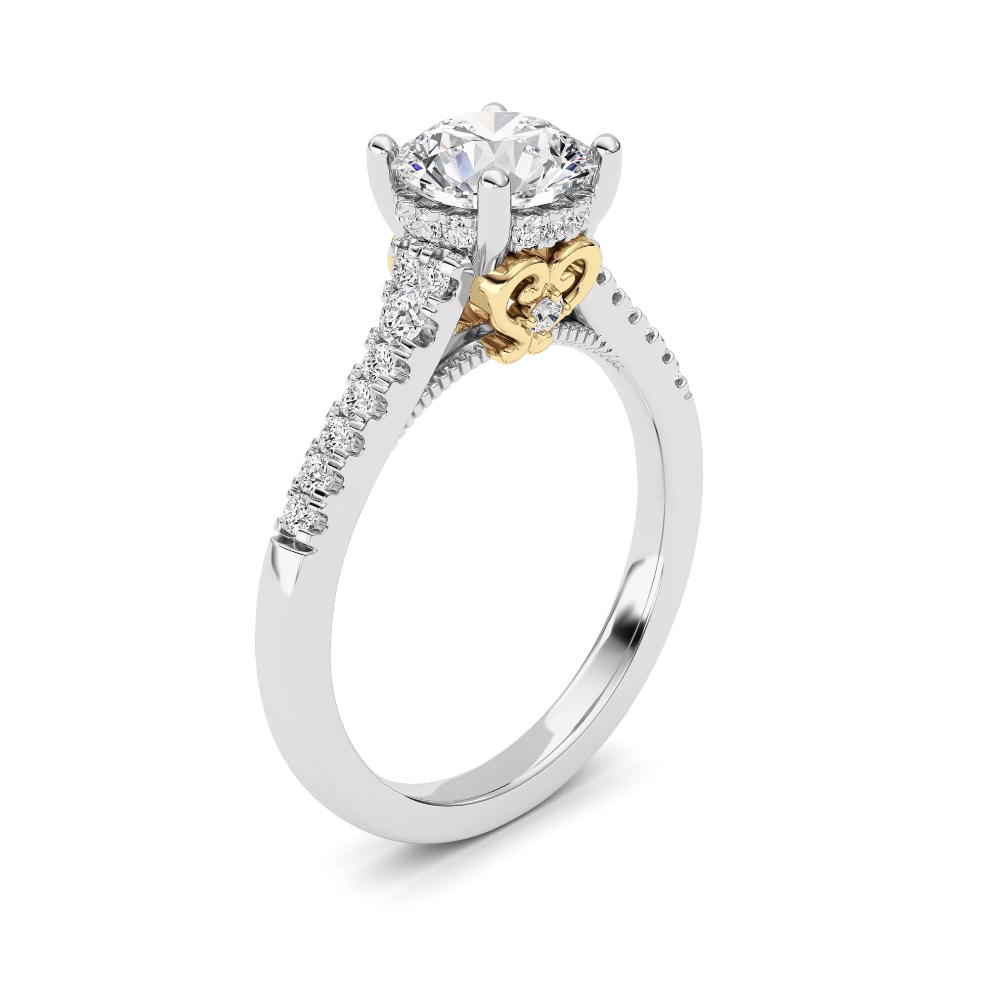 1.5CTW Round Shaped Lab Grown Diamond (F/VS) Accented Two Tone Engagement Ring in 14K Gold