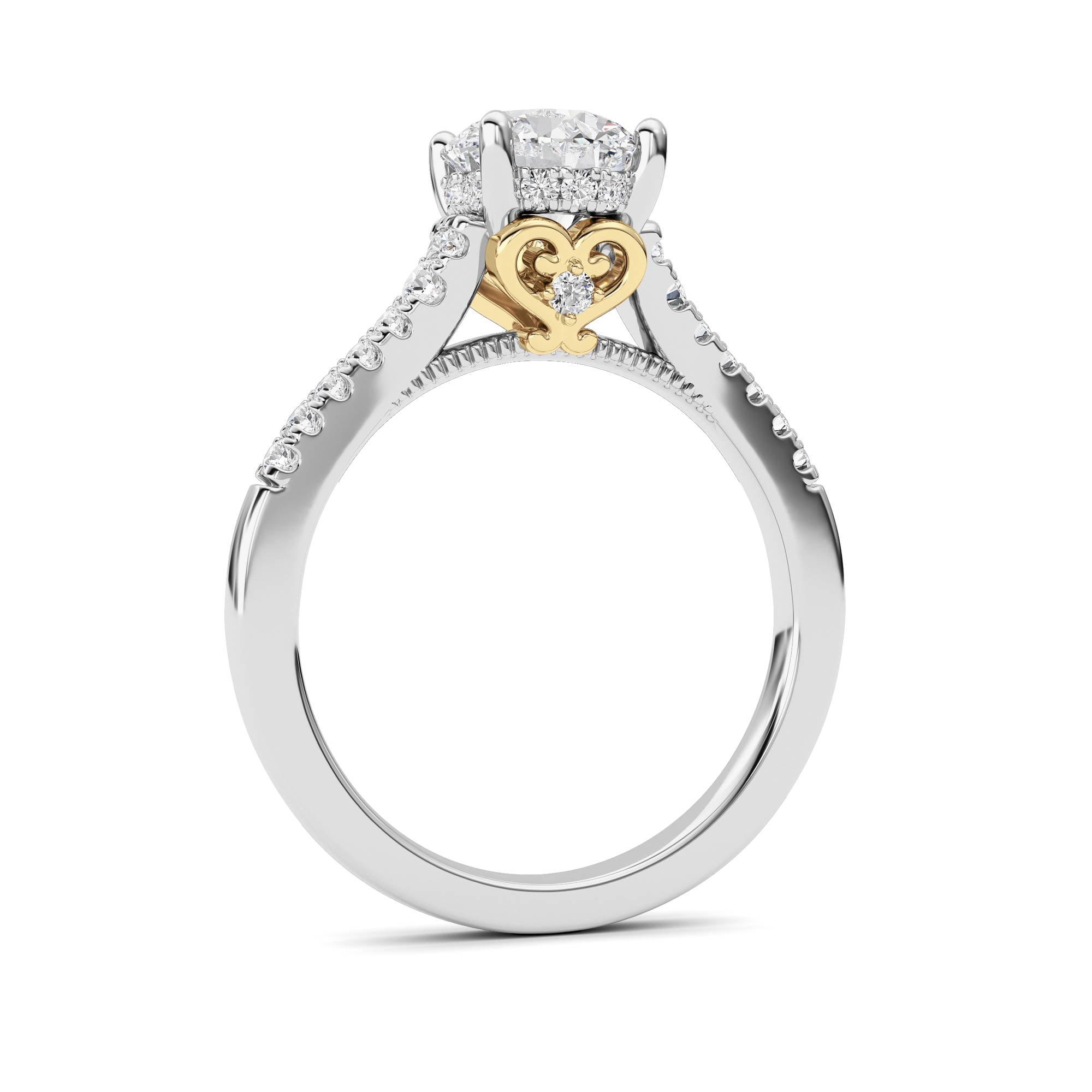 1.5CTW Round Shaped Lab Grown Diamond (F/VS) Accented Two Tone Engagement Ring in 14K Gold