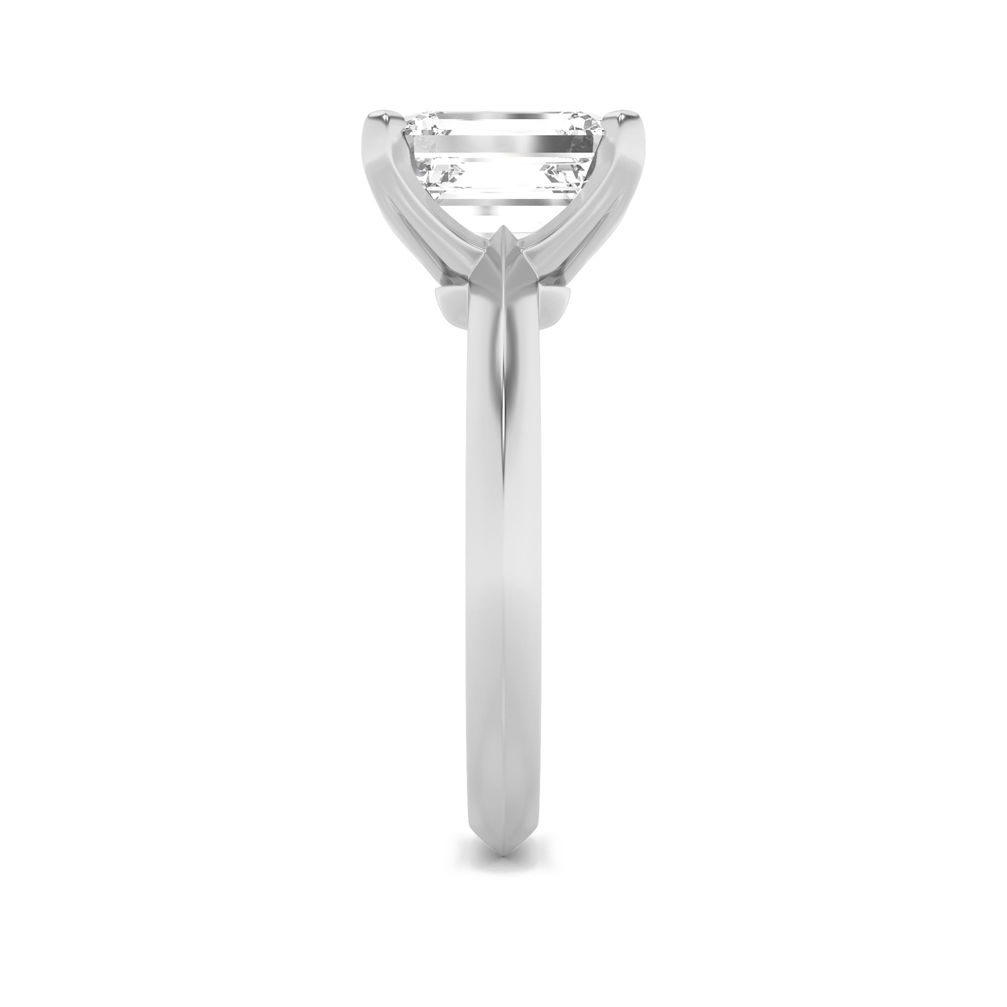 2CTW Emerald Shaped Lab Grown Diamond (F/VS) Knife Edge Shank Solitaire Engagement Ring in 14K Gold