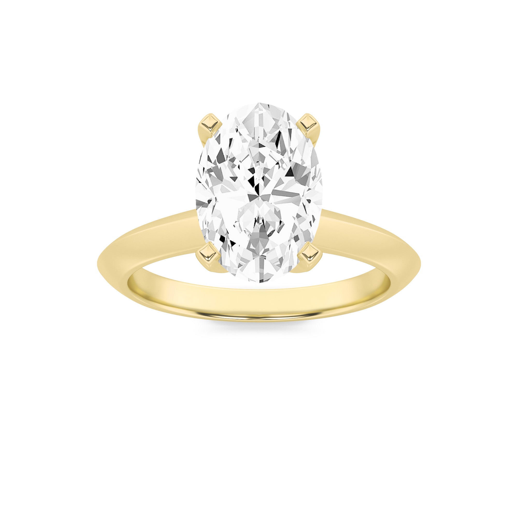 2CTW Oval Shaped Lab Grown Diamond (F/VS) Knife Edge Shank Solitaire Engagement Ring in 14K Gold