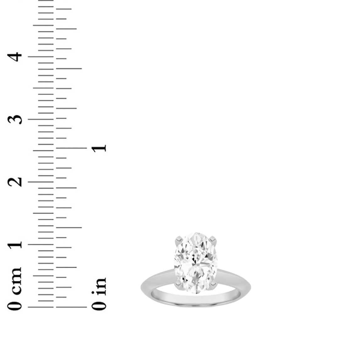 3CTW Oval Shaped Lab Grown Diamond (F/VS) Knife Edge Shank Solitaire Engagement Ring in 14K Gold