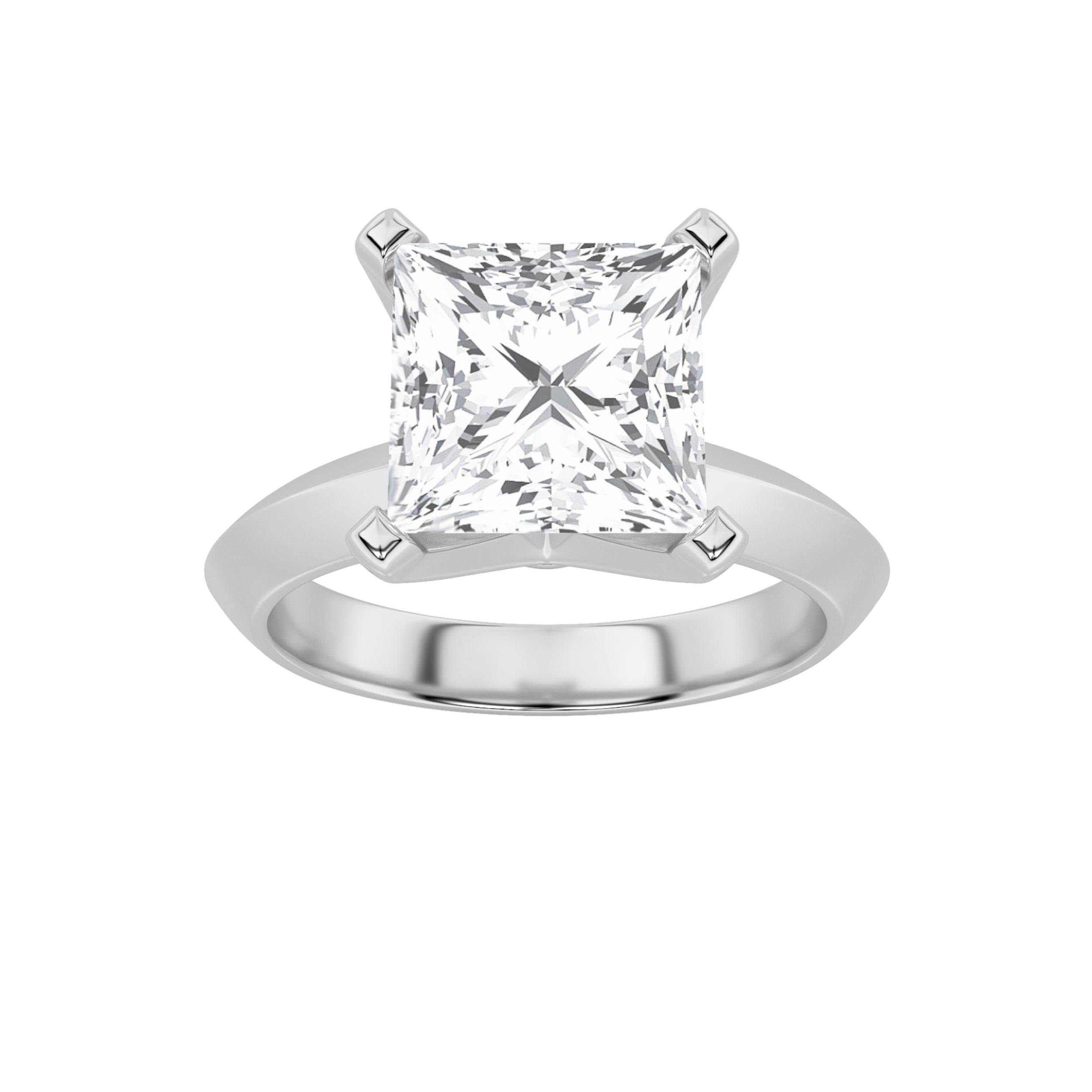 3CTW Princess Shaped Lab Grown Diamond (F/VS) Knife Edge Shank Solitaire Engagement Ring in 14K Gold