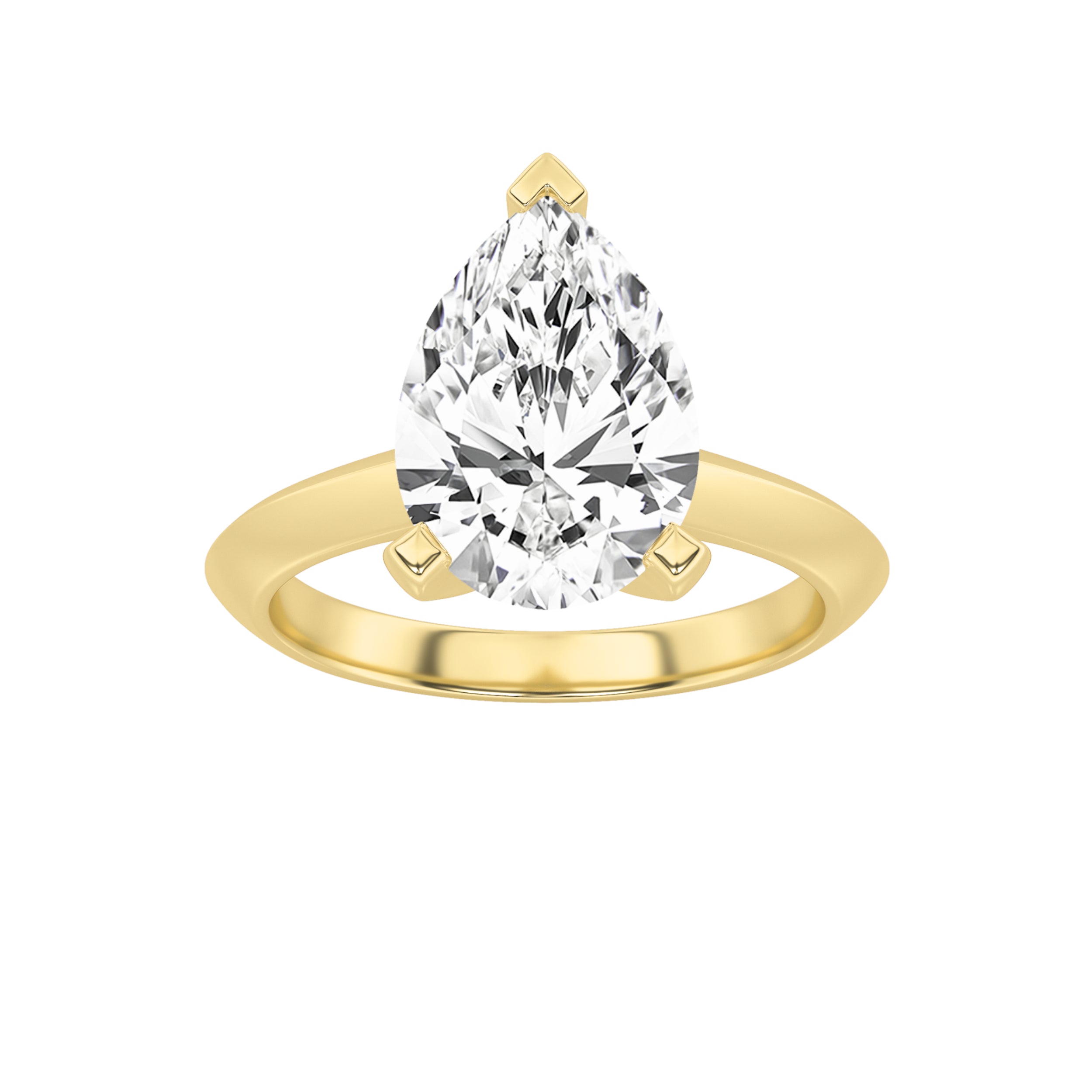 2CTW Pear Shaped Lab Grown Diamond (F/VS) Knife Edge Shank Solitaire Engagement Ring in 14K Gold
