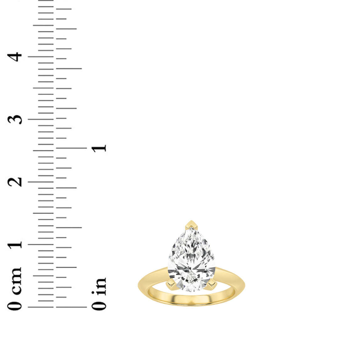 3CTW Pear Shaped Lab Grown Diamond (F/VS) Ring in 14K Yellow Gold
