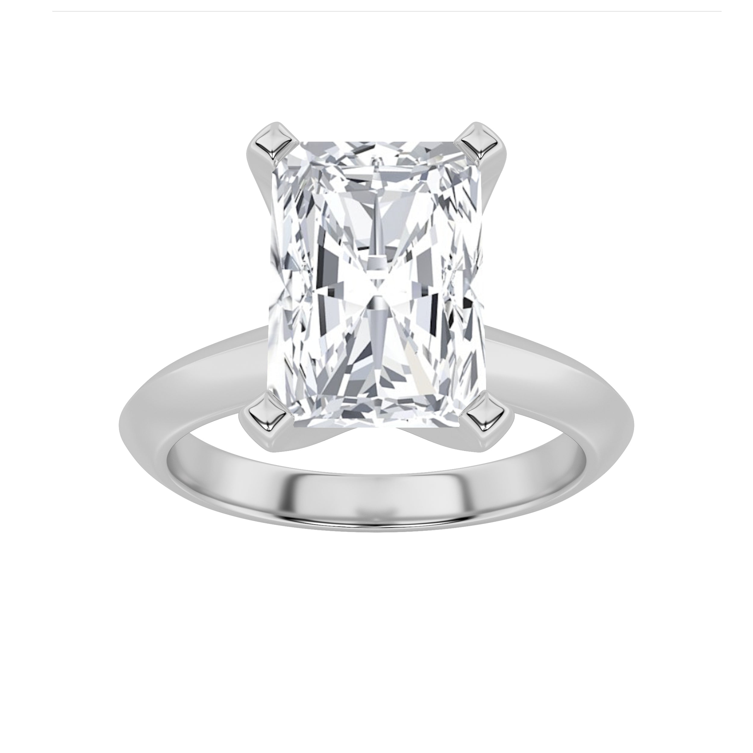 2CTW Radiant Shaped Lab Grown Diamond (F/VS) Knife Edge Shank Solitaire Engagement Ring in 14K Gold