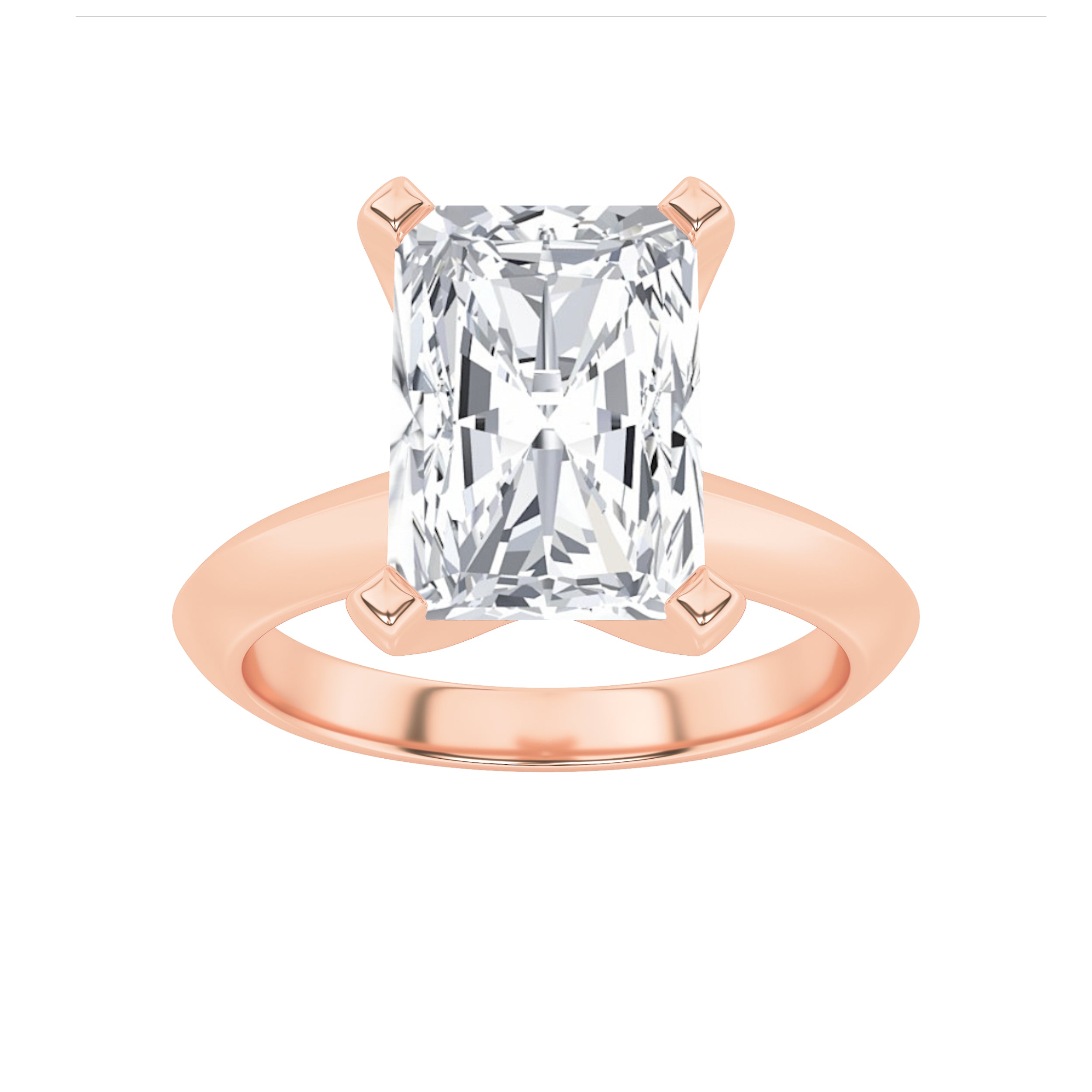 2CTW Radiant Shaped Lab Grown Diamond (F/VS) Knife Edge Shank Solitaire Engagement Ring in 14K Gold