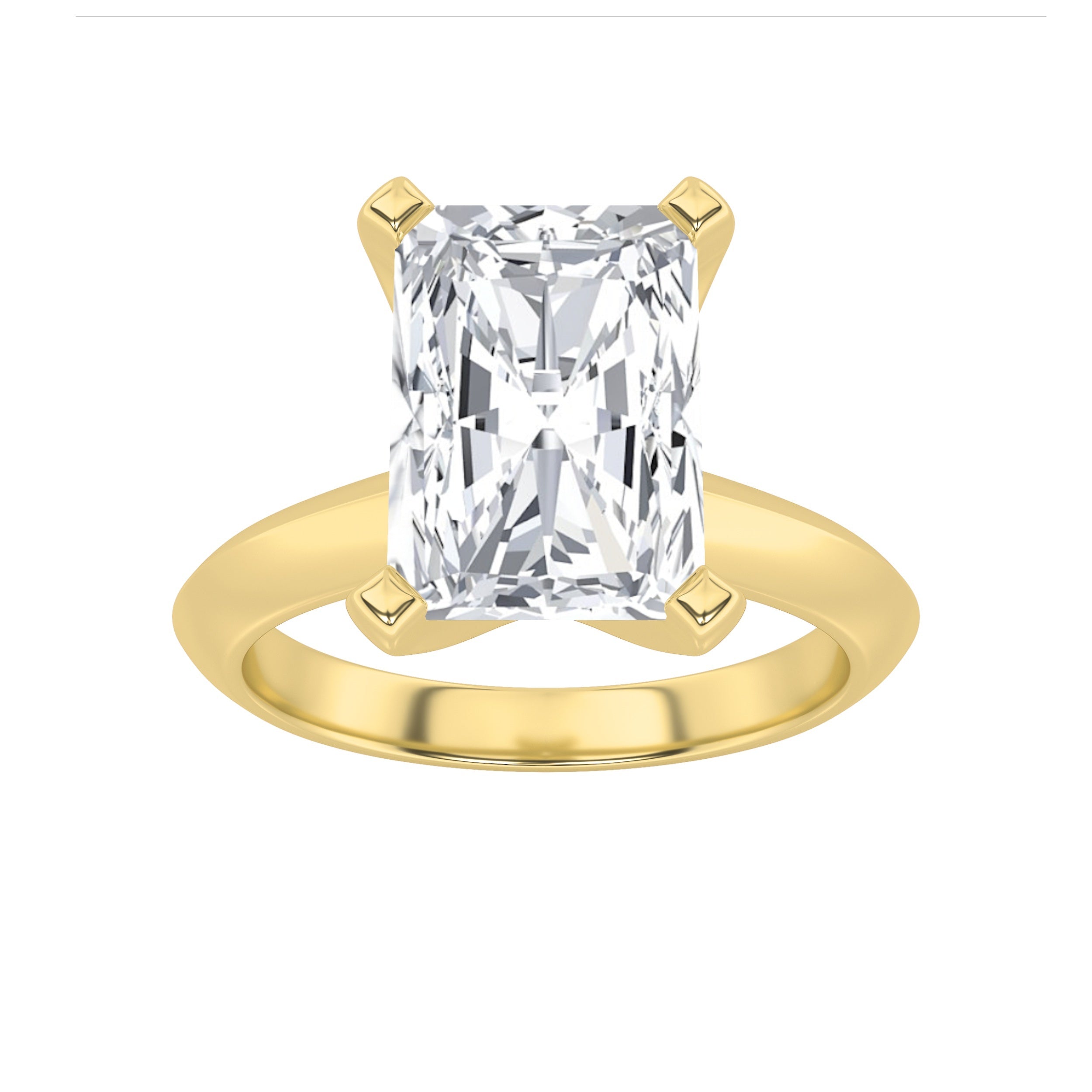 3CTW Radiant Shaped Lab Grown Diamond (F/VS) Knife Edge Shank Solitaire Engagement Ring in 14K Gold