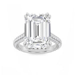 8CTW Emerald Shaped Lab Grown Diamond (F/VS) Bold Accented Engagement Ring in 14K Gold