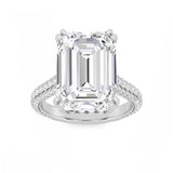 8CTW Emerald Shaped Lab Grown Diamond (F/VS) Bold Accented Engagement Ring in 14K Gold