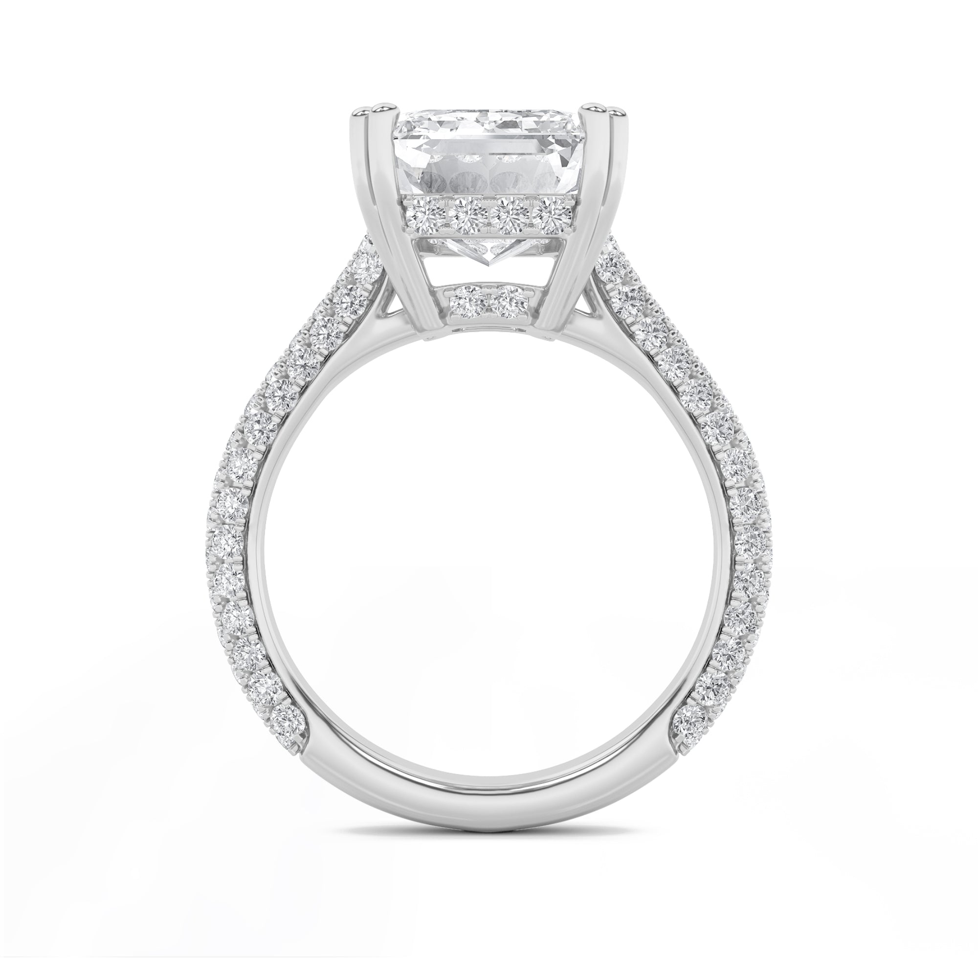 8CTW Emerald Shaped Lab Grown Diamond (F/VS) Bold Accented Engagement Ring in 14K Gold