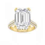 8CTW Emerald Shaped Lab Grown Diamond (F/VS) Bold Accented Engagement Ring in 14K Gold