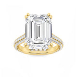 8CTW Emerald Shaped Lab Grown Diamond (F/VS) Bold Accented Engagement Ring in 14K Gold