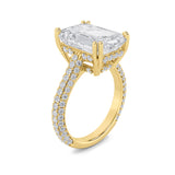 8CTW Emerald Shaped Lab Grown Diamond (F/VS) Bold Accented Engagement Ring in 14K Gold