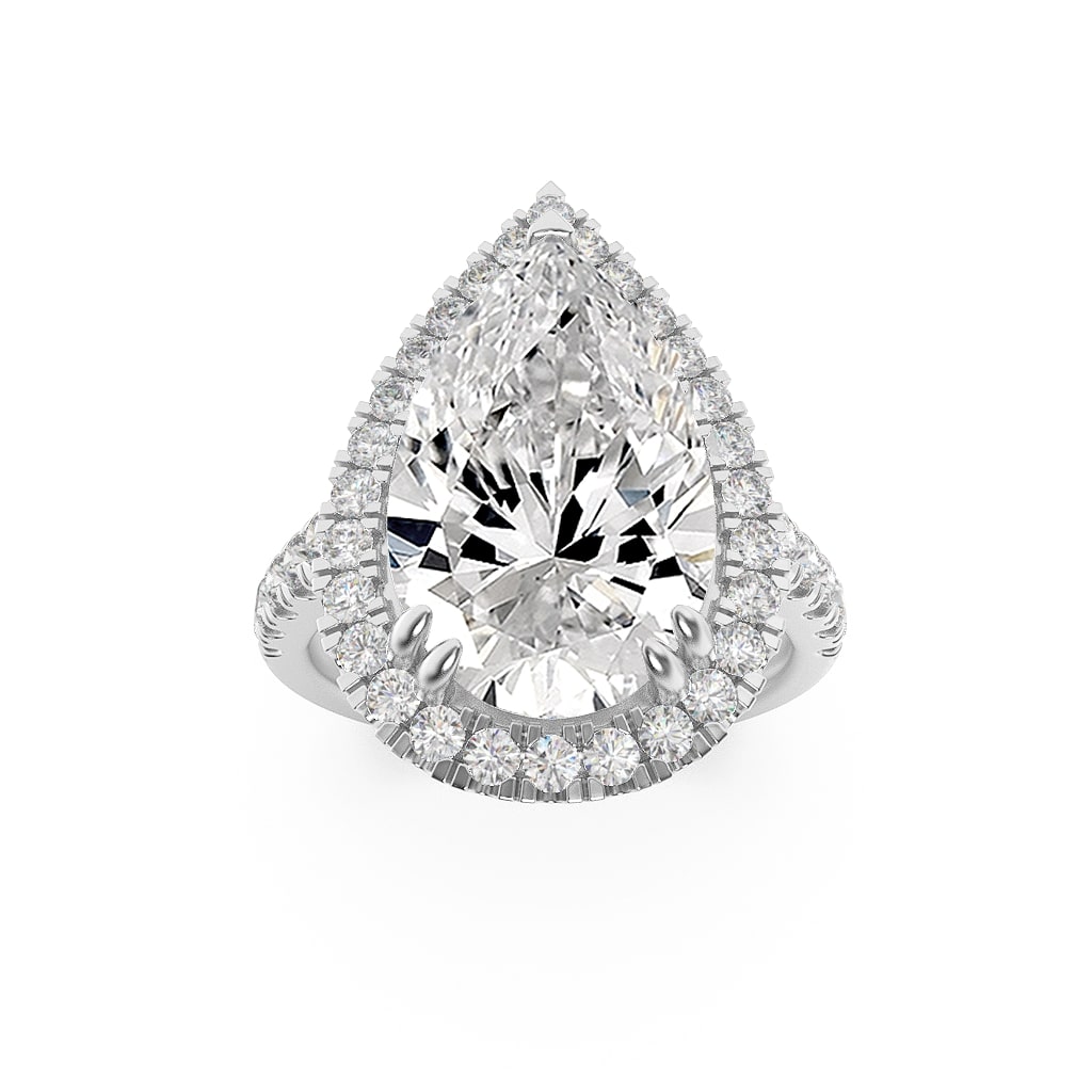 6.25CTW Pear Shaped Lab Grown Diamond (F/VS) Bold Accented Engagement Ring in 14K Gold