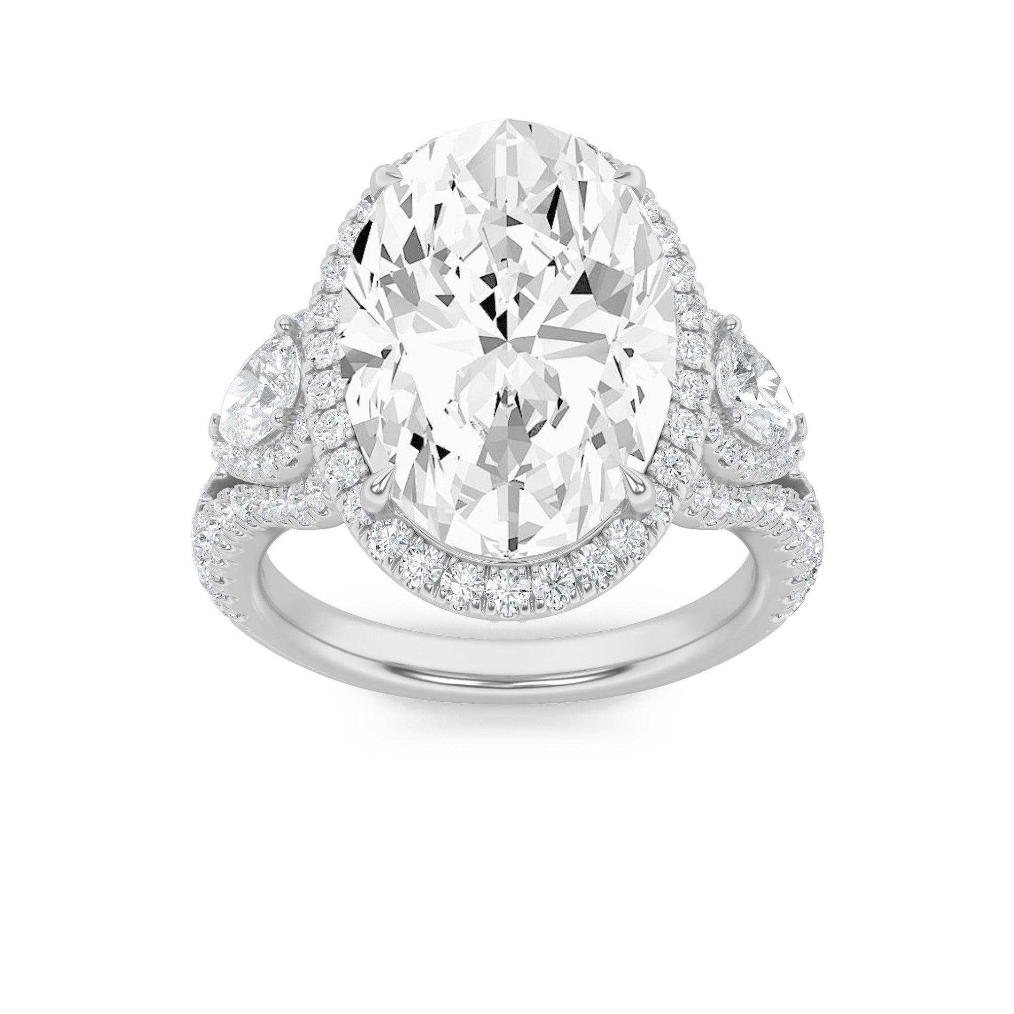 7.25CTW Oval Shaped Lab Grown Diamond (F/VS) Bold Accented Engagement Ring in 14K Gold