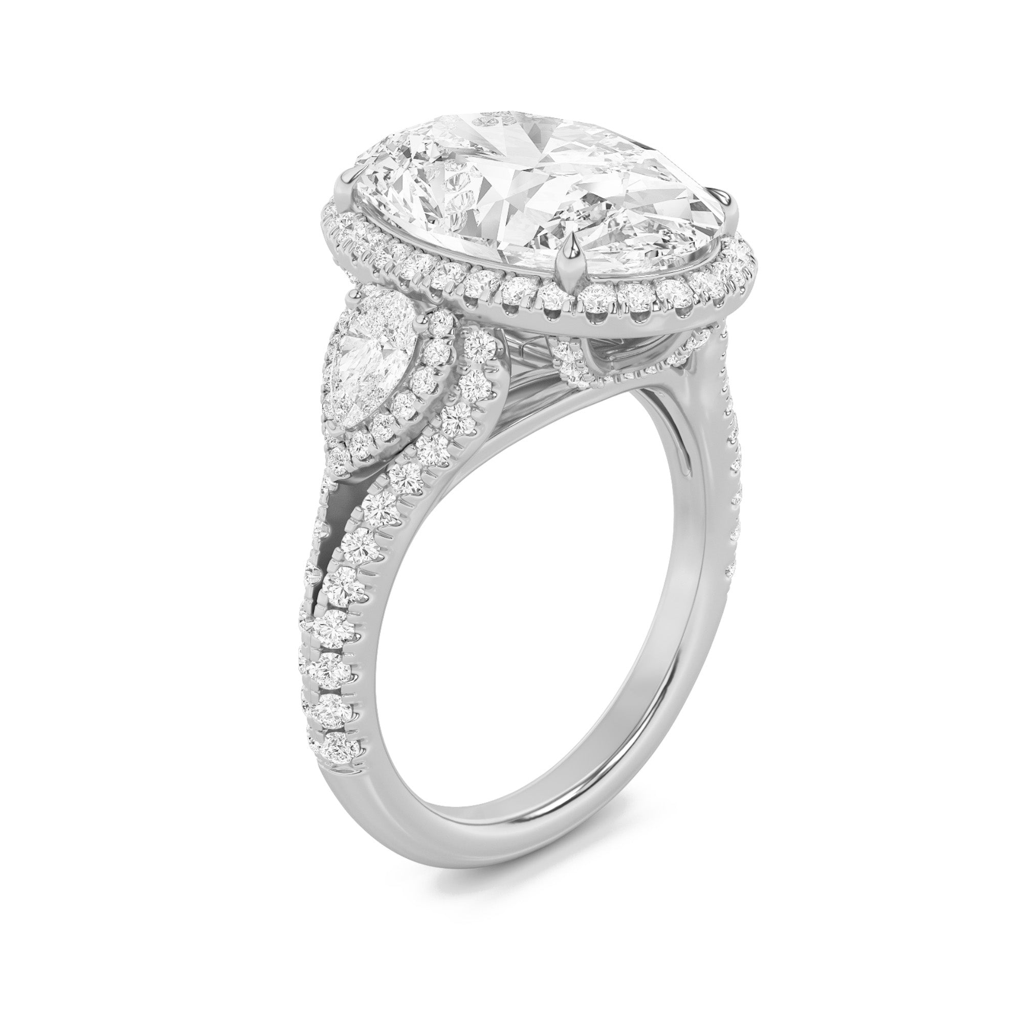 7.25CTW Oval Shaped Lab Grown Diamond (F/VS) Bold Accented Engagement Ring in 14K Gold