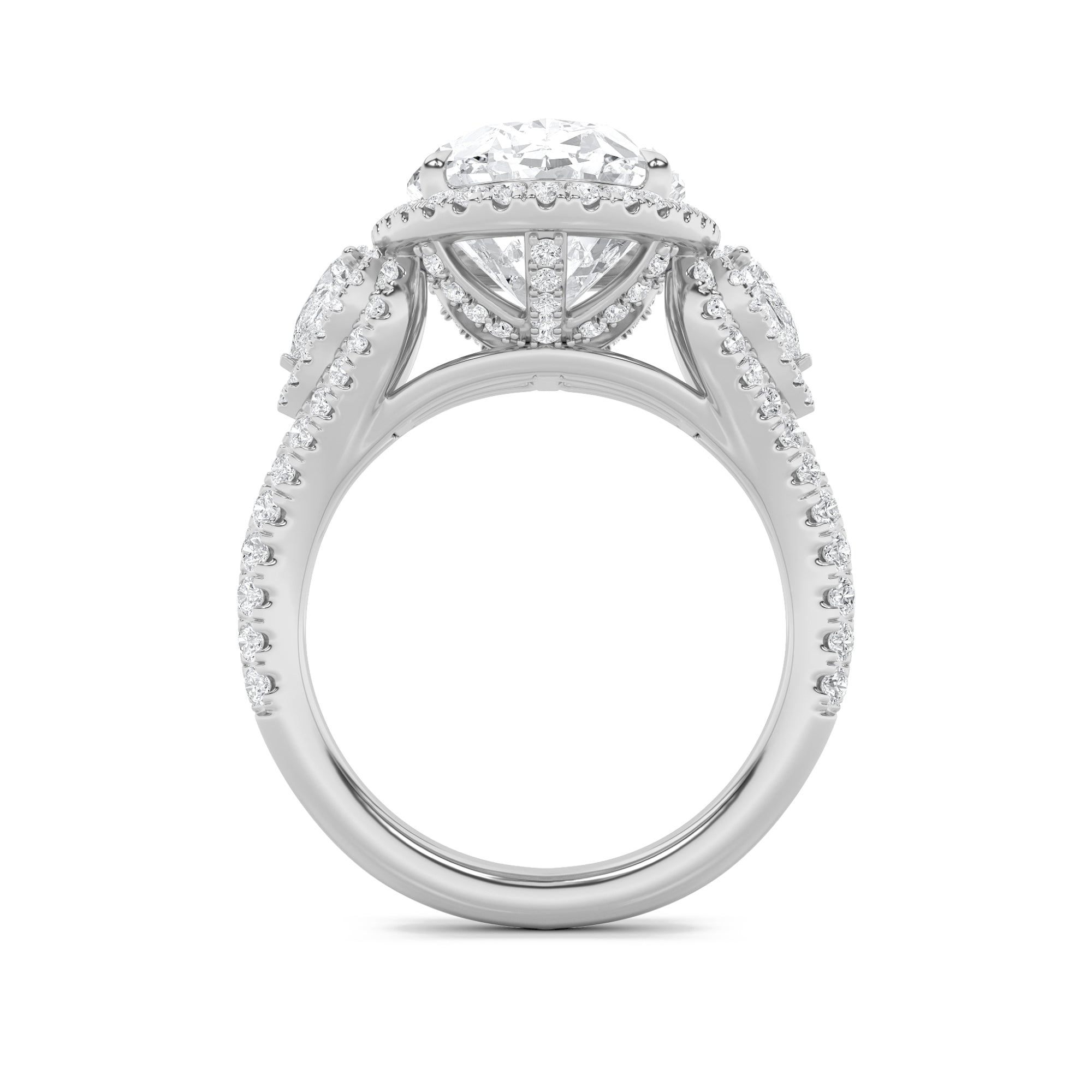 7.25CTW Oval Shaped Lab Grown Diamond (F/VS) Bold Accented Engagement Ring in 14K Gold