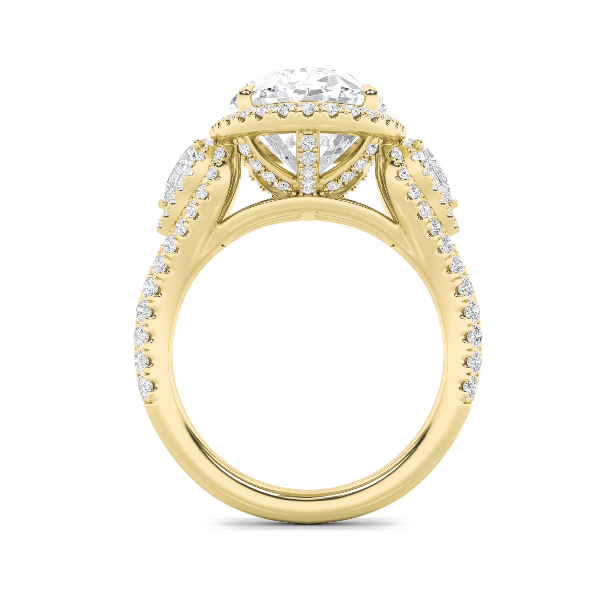 7.25CTW Oval Shaped Lab Grown Diamond (F/VS) Ring in 14K Yellow Gold