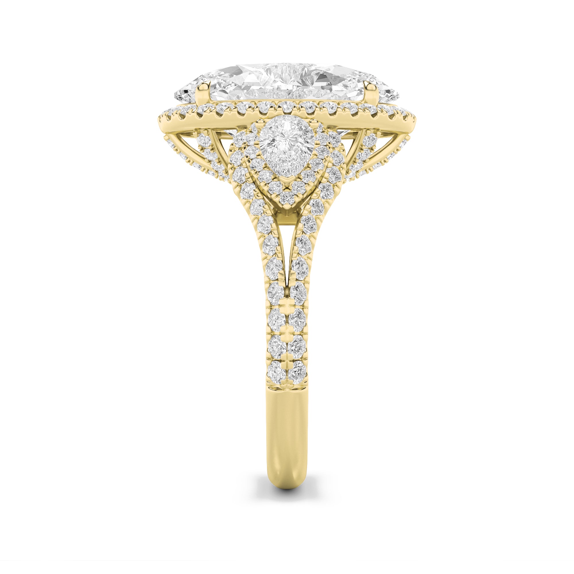 7.25CTW Oval Shaped Lab Grown Diamond (F/VS) Ring in 14K Yellow Gold
