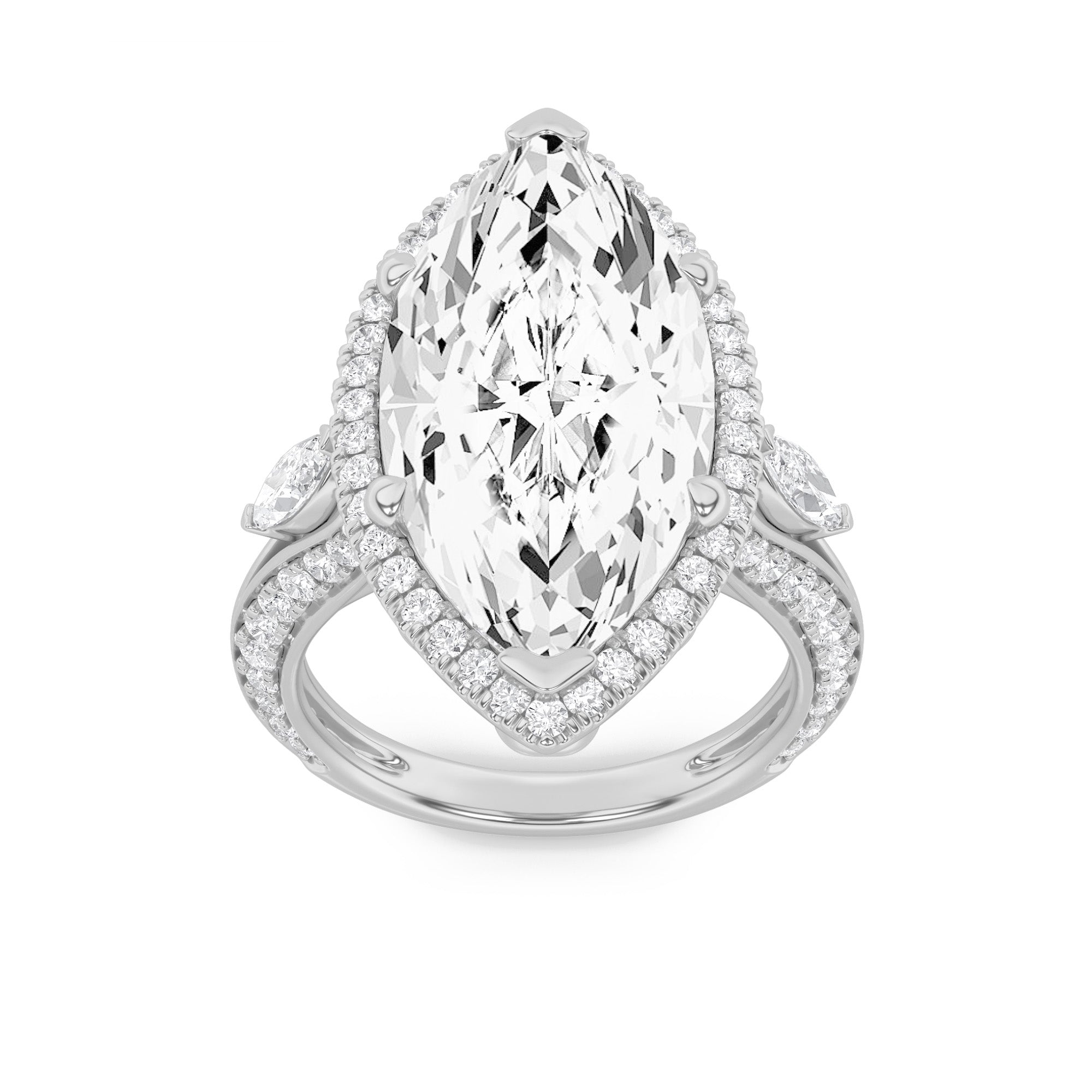 9CTW Marquise Shaped Lab Grown Diamond (F/VS) Bold Statement Accented  Ring in 14K Gold